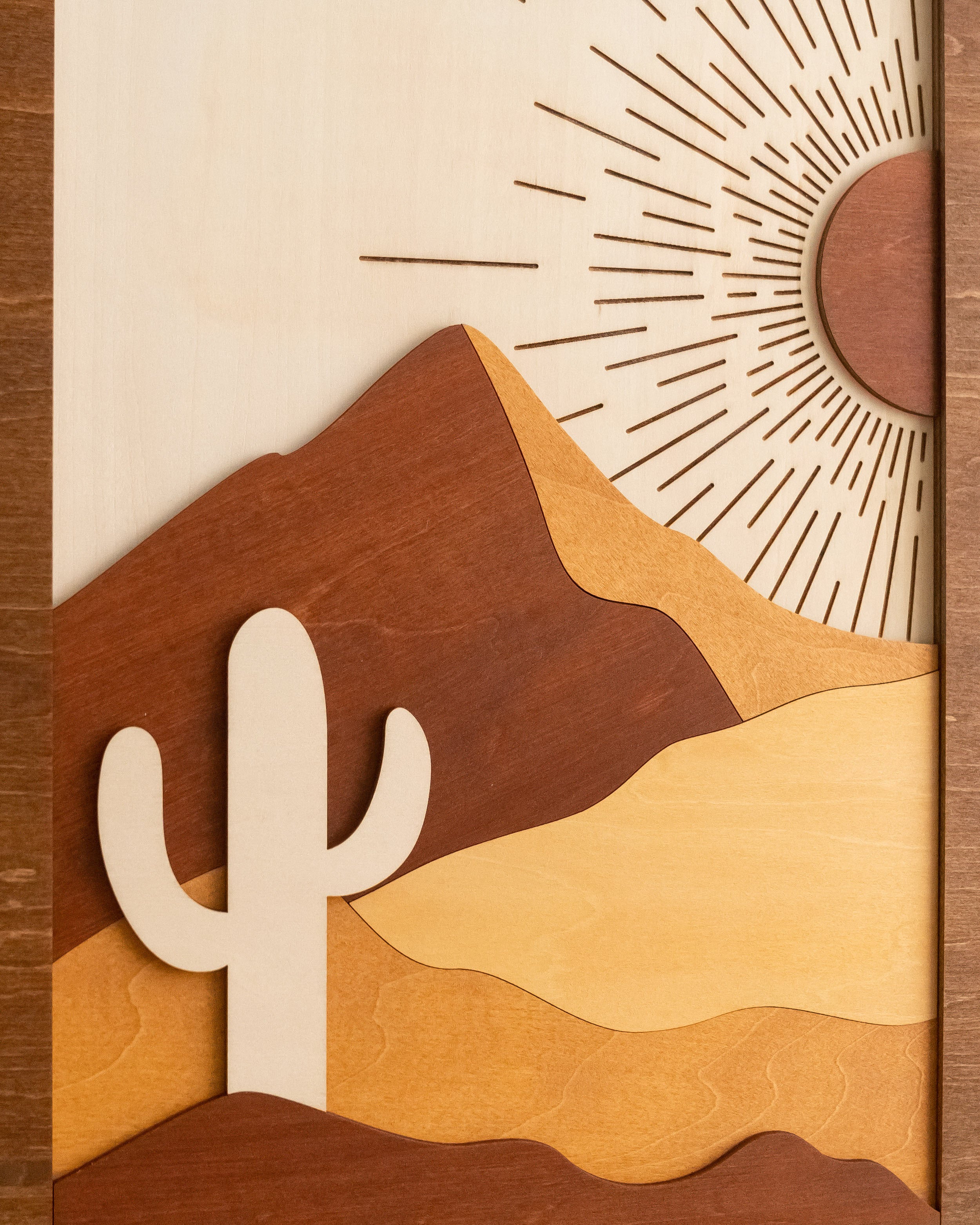 Desert Cactus Wood Art, Big Wood Wall Art and Wood Frame Artwork R07