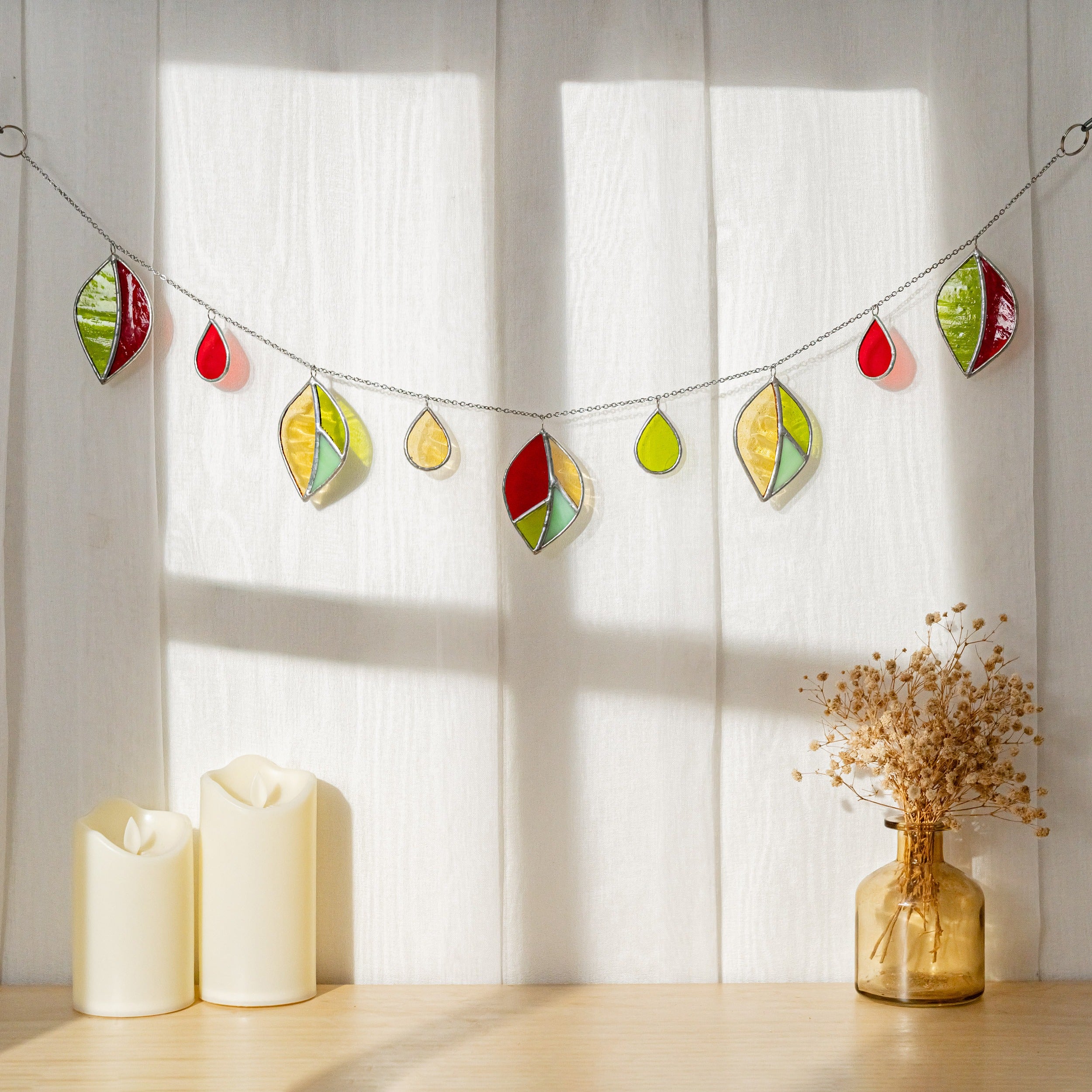 Leaf Stained Glass Garland Glass for Art Glass Wall Art Q04