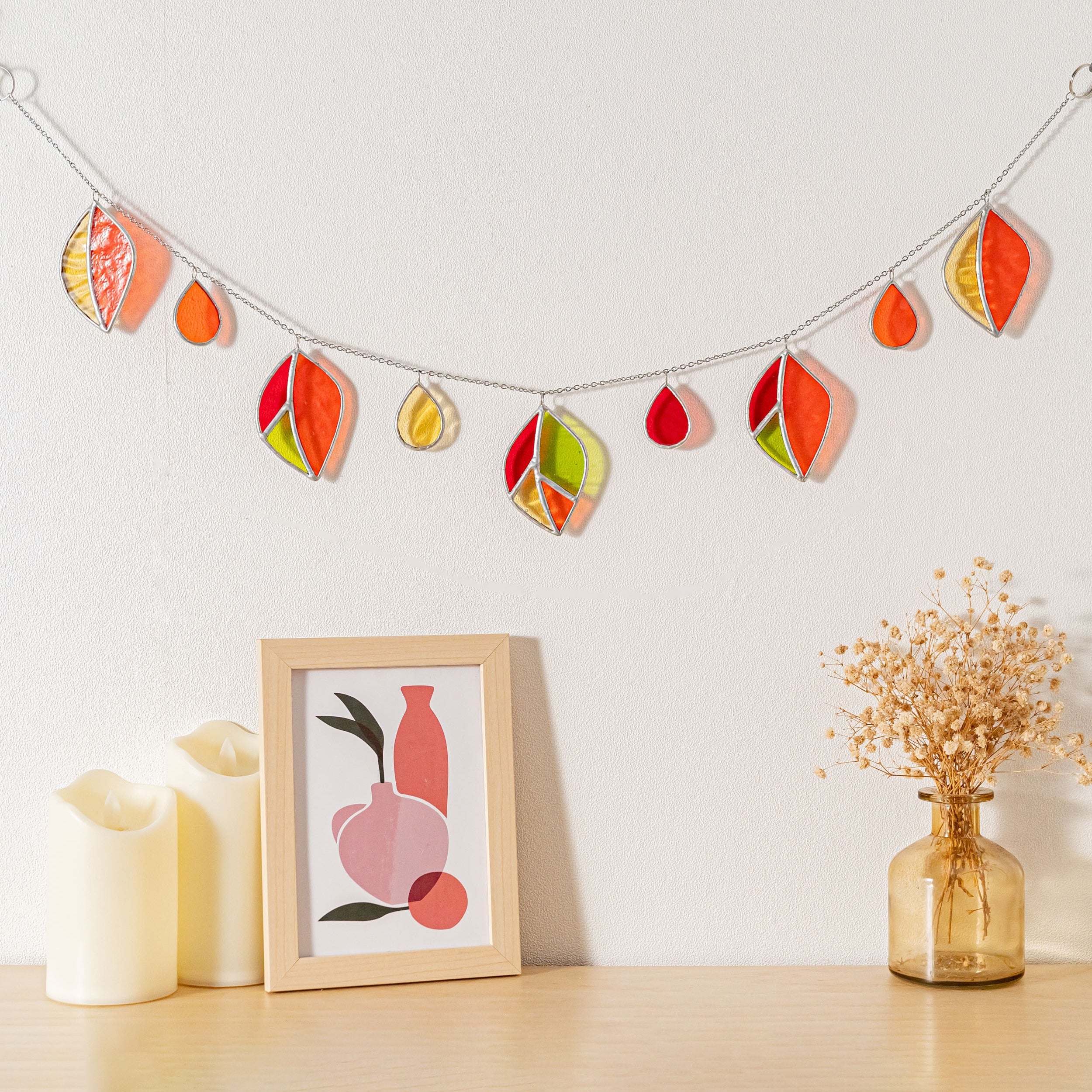 Stained Glass Leaf Garland For Colorful Window Decor With Boho Charm