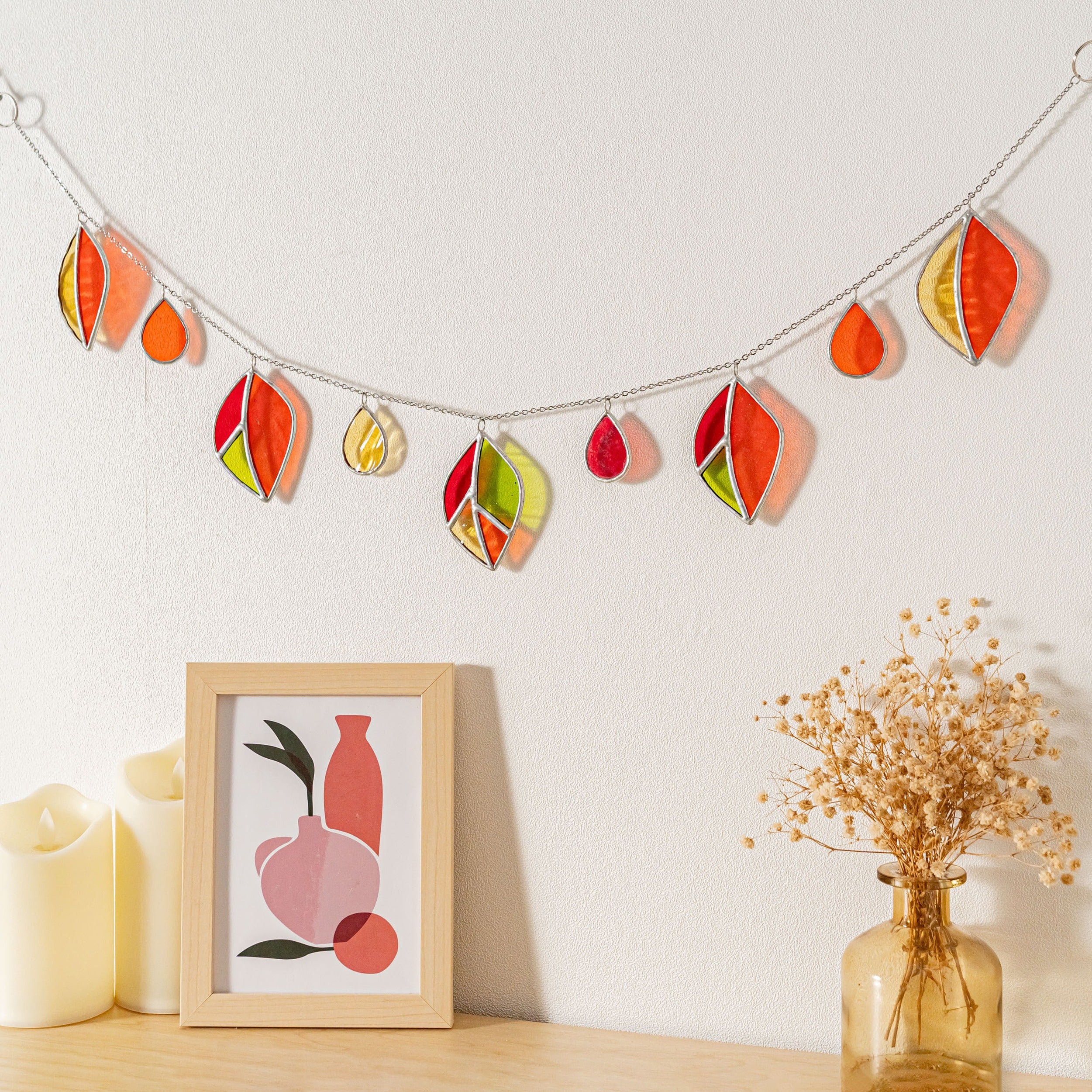 Leaf Stained Glass Garland Glass for Art Glass Wall Art Q04