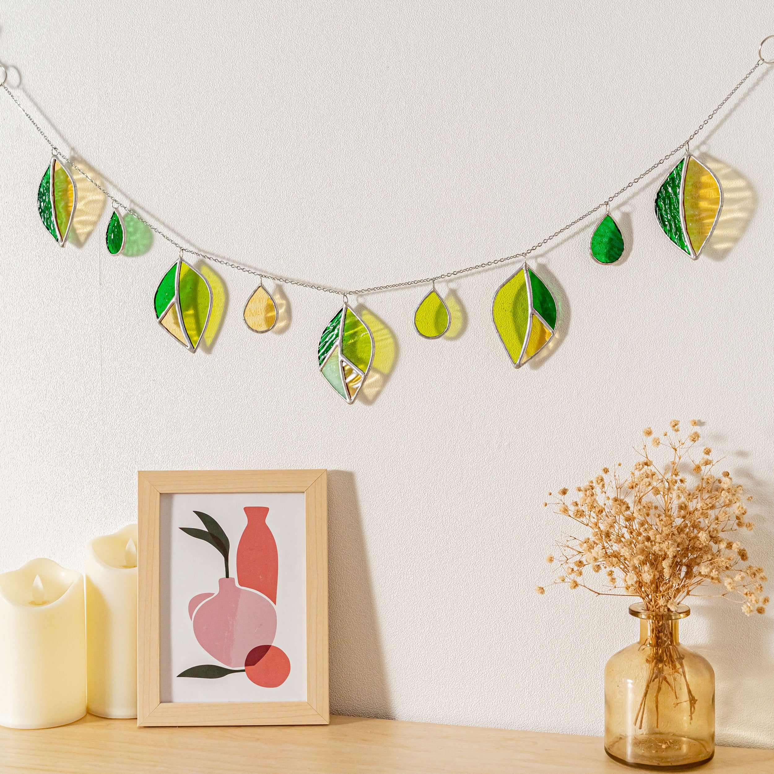 Leaf Stained Glass Garland Glass for Art Glass Wall Art Q04