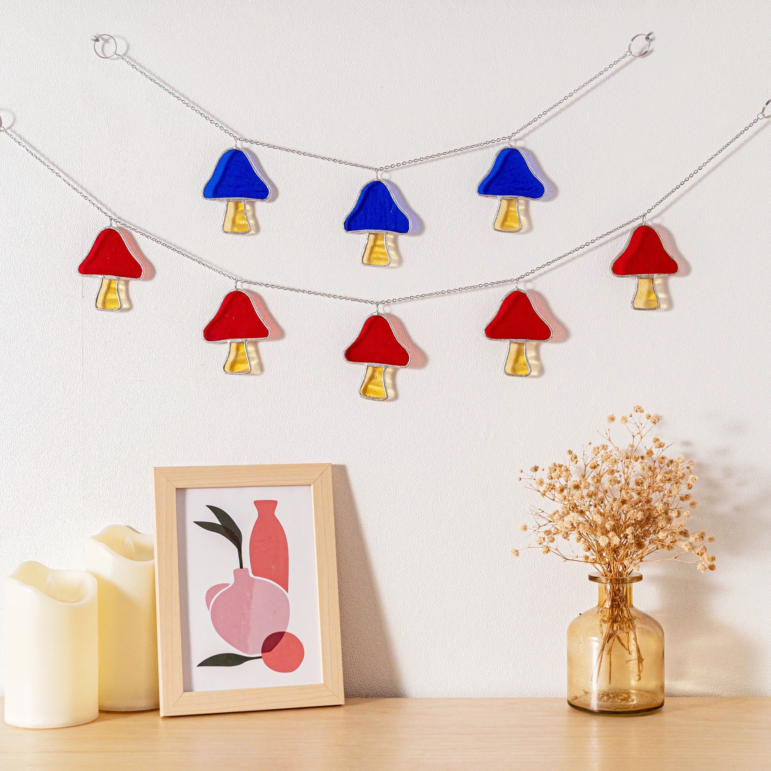 Stained Glass Mushroom Garland For Whimsical Window Light Play