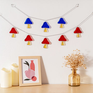 Stained Glass Mushroom Garland For Whimsical Window Light Play