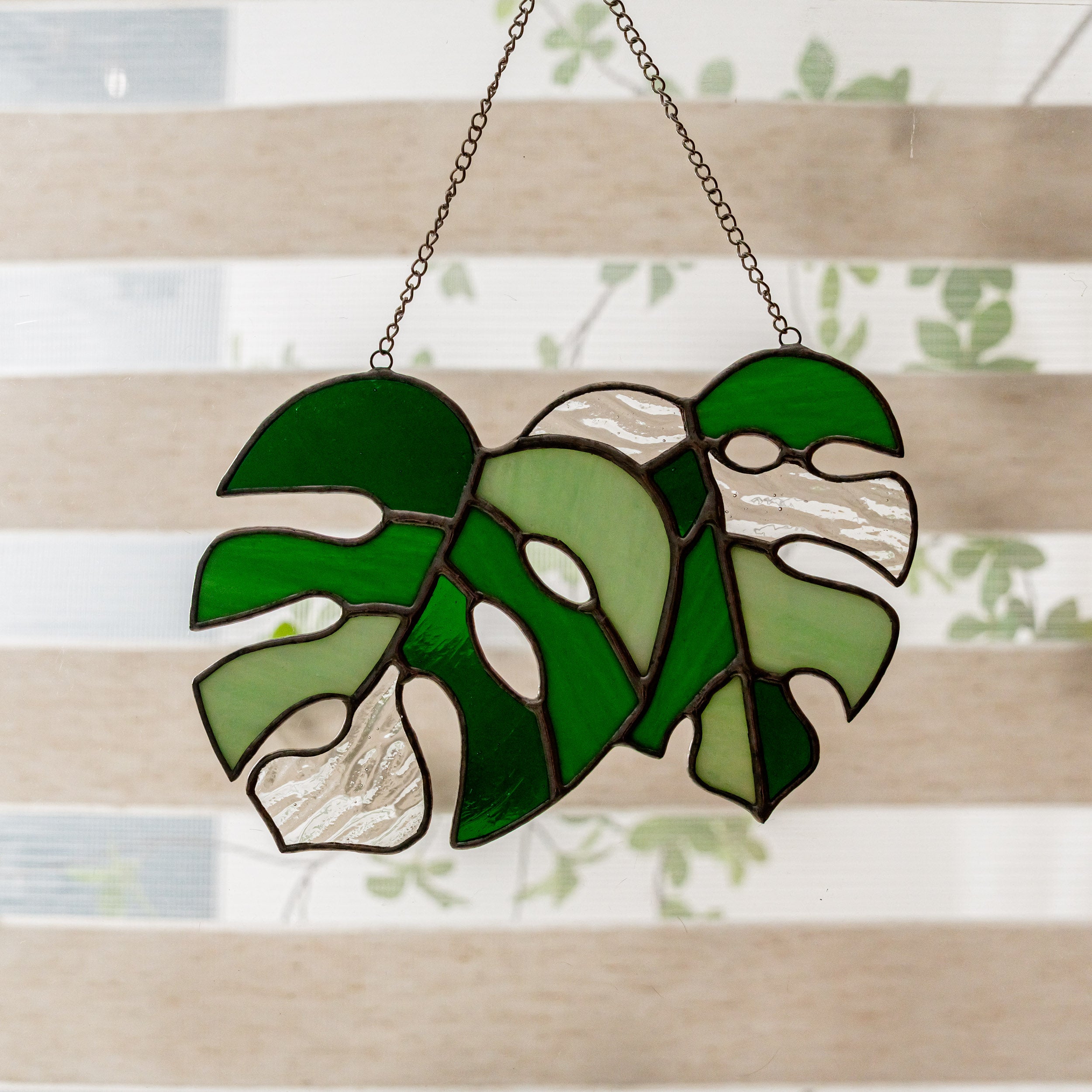 Pair of Monstera Leaf Stained Glass for Lively Home Accents