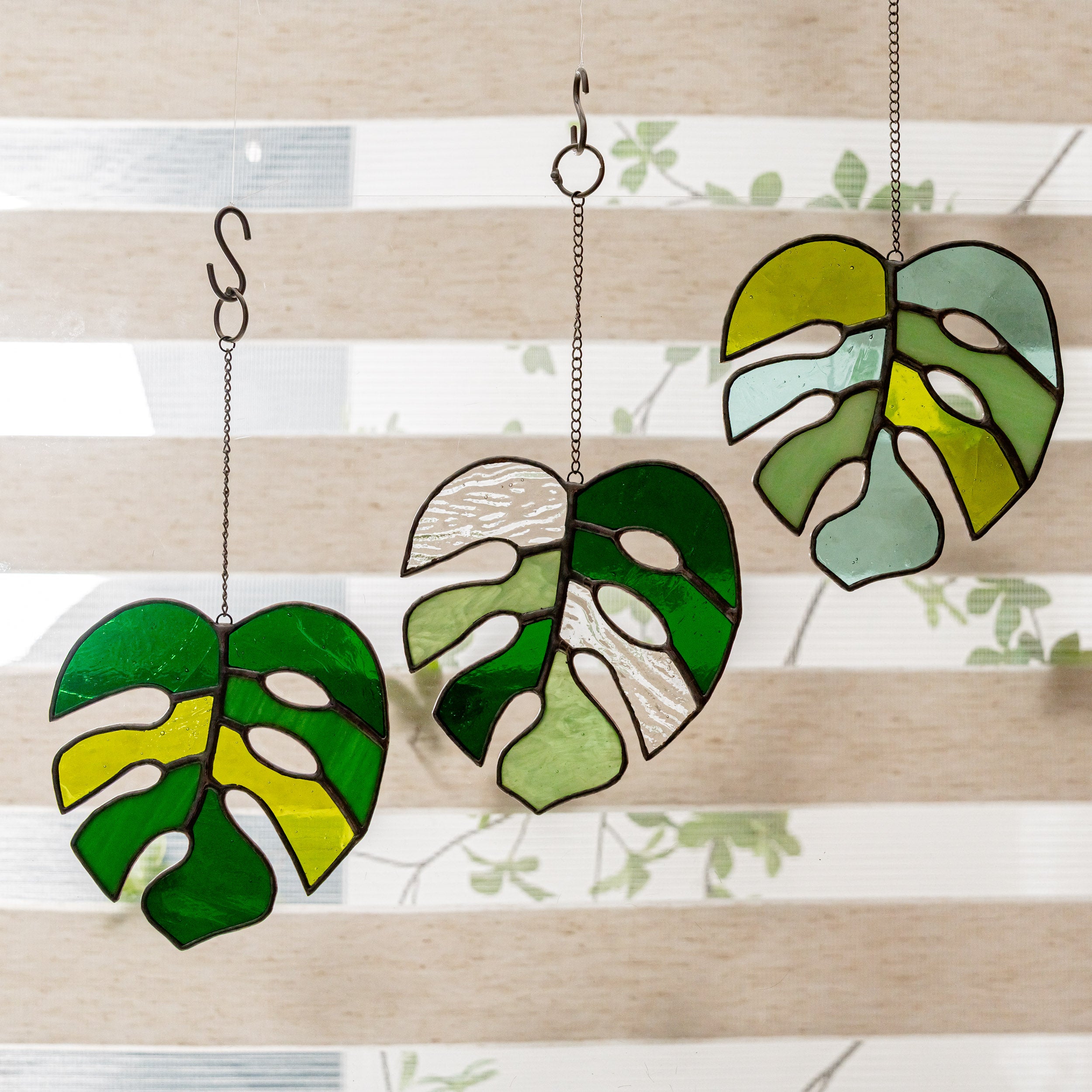 Tropical Monstera Leaf Stained Glass Art for Boho and Coastal Spaces