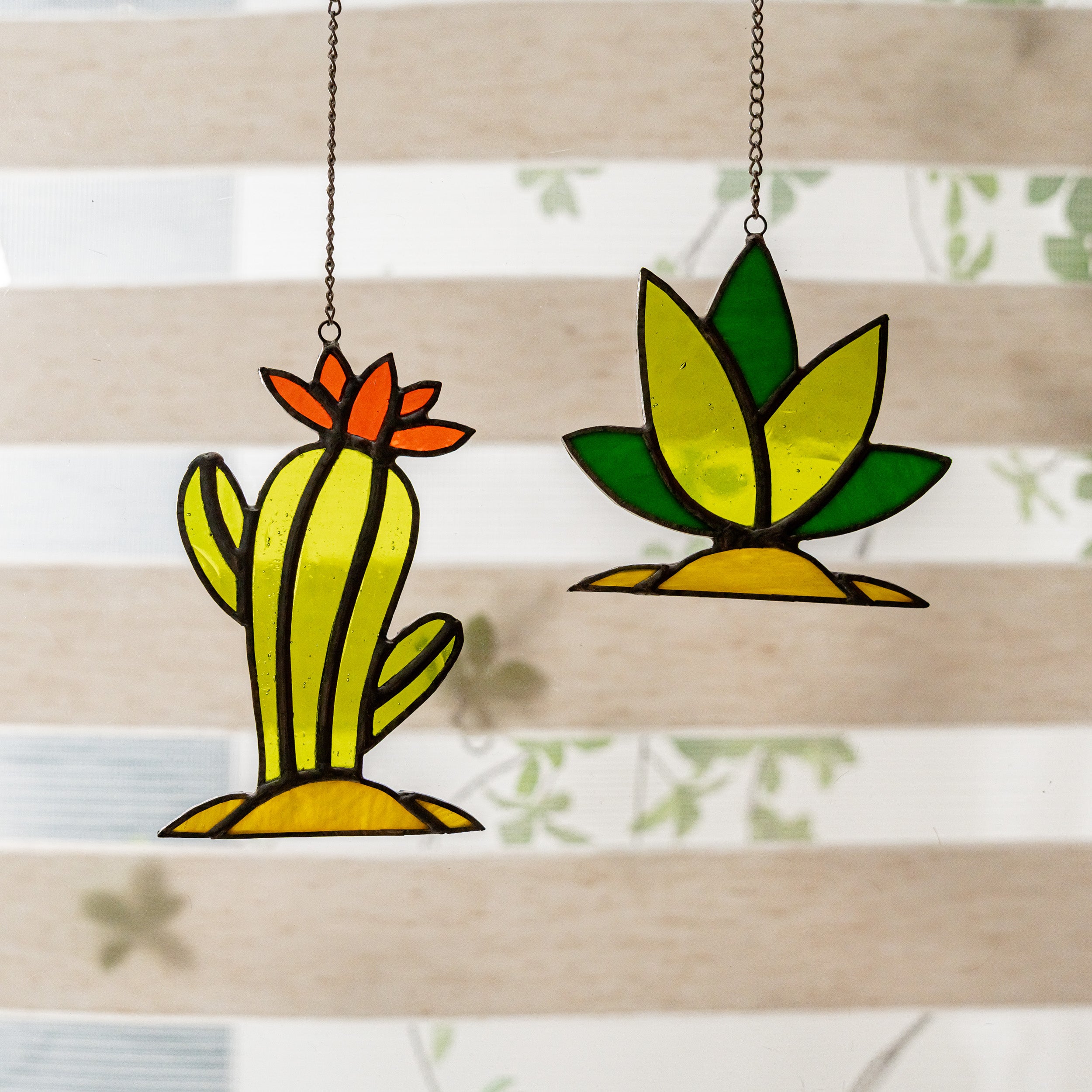 Boho Stained Glass Cactus for Chic Wall and Window Decoration