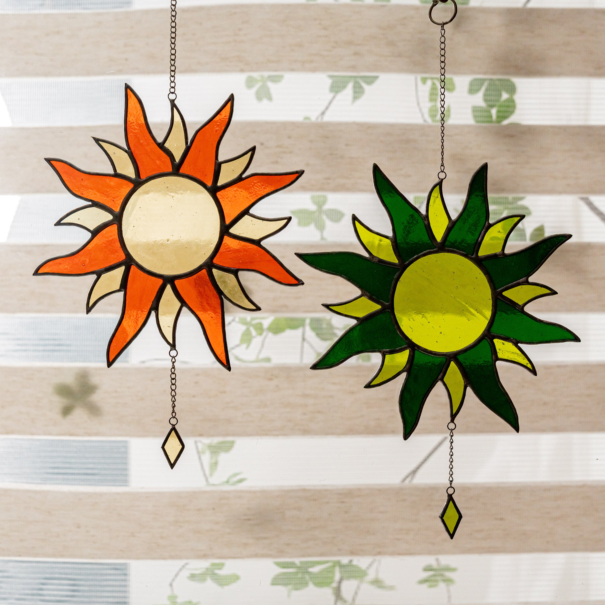 Radiant Sun Stained Glass Wall Art for Boho and Mid Century Modern Spaces