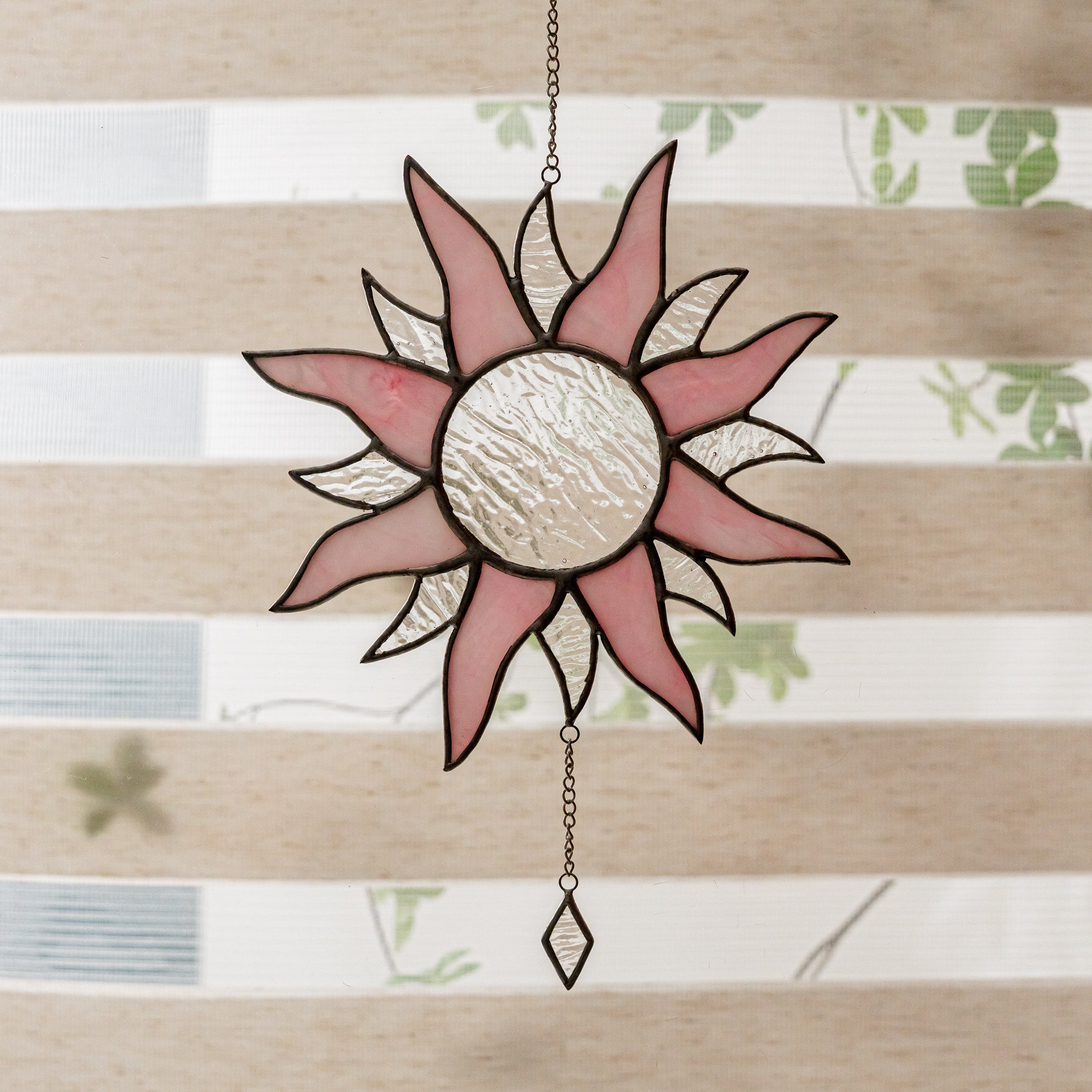 Radiant Sun Stained Glass Art for Boho & Mid Century Modern Spaces