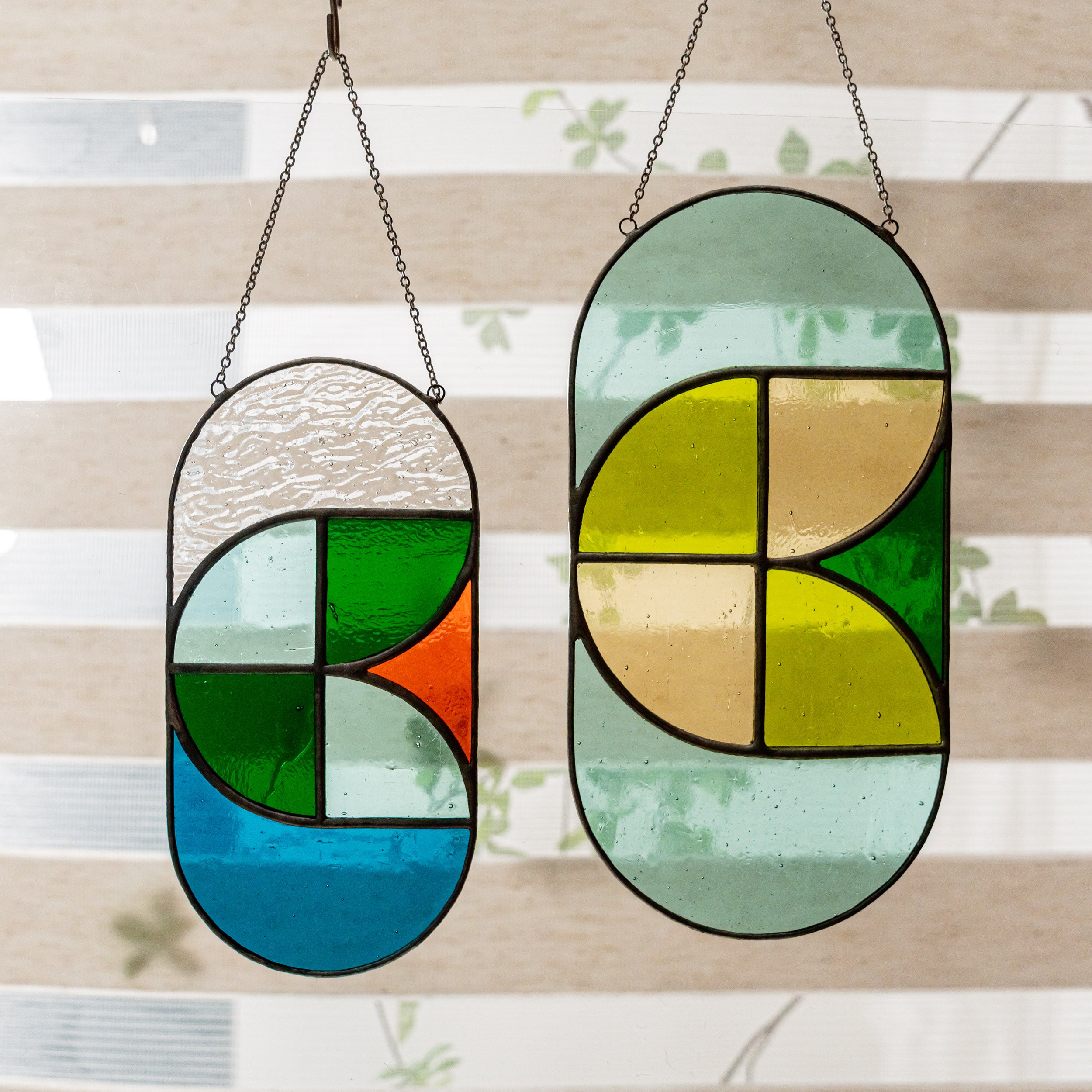 Modern Geometric Glass Suncatcher for Window Art