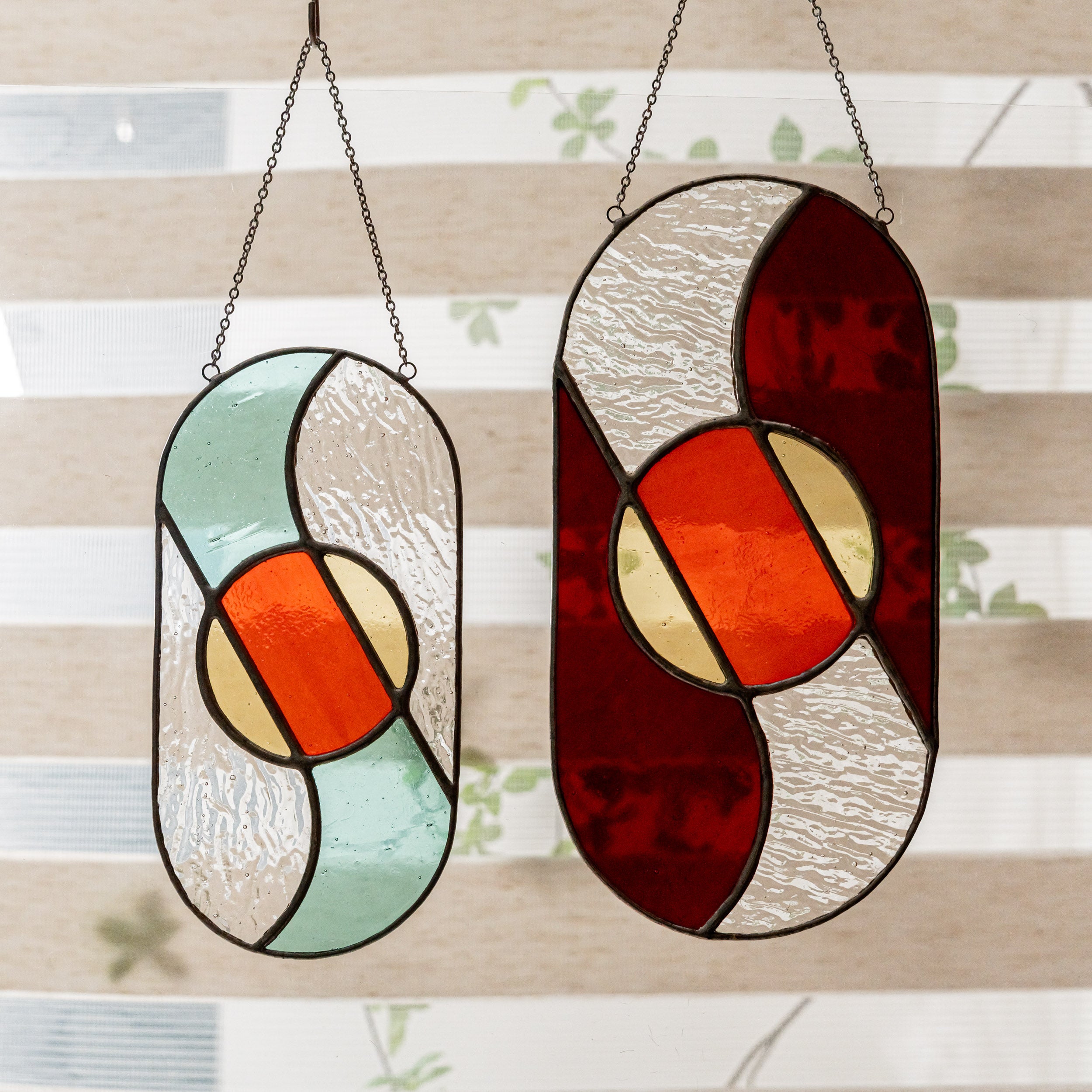 Modern Geometric Glass Suncatcher for Stylish Window Decor