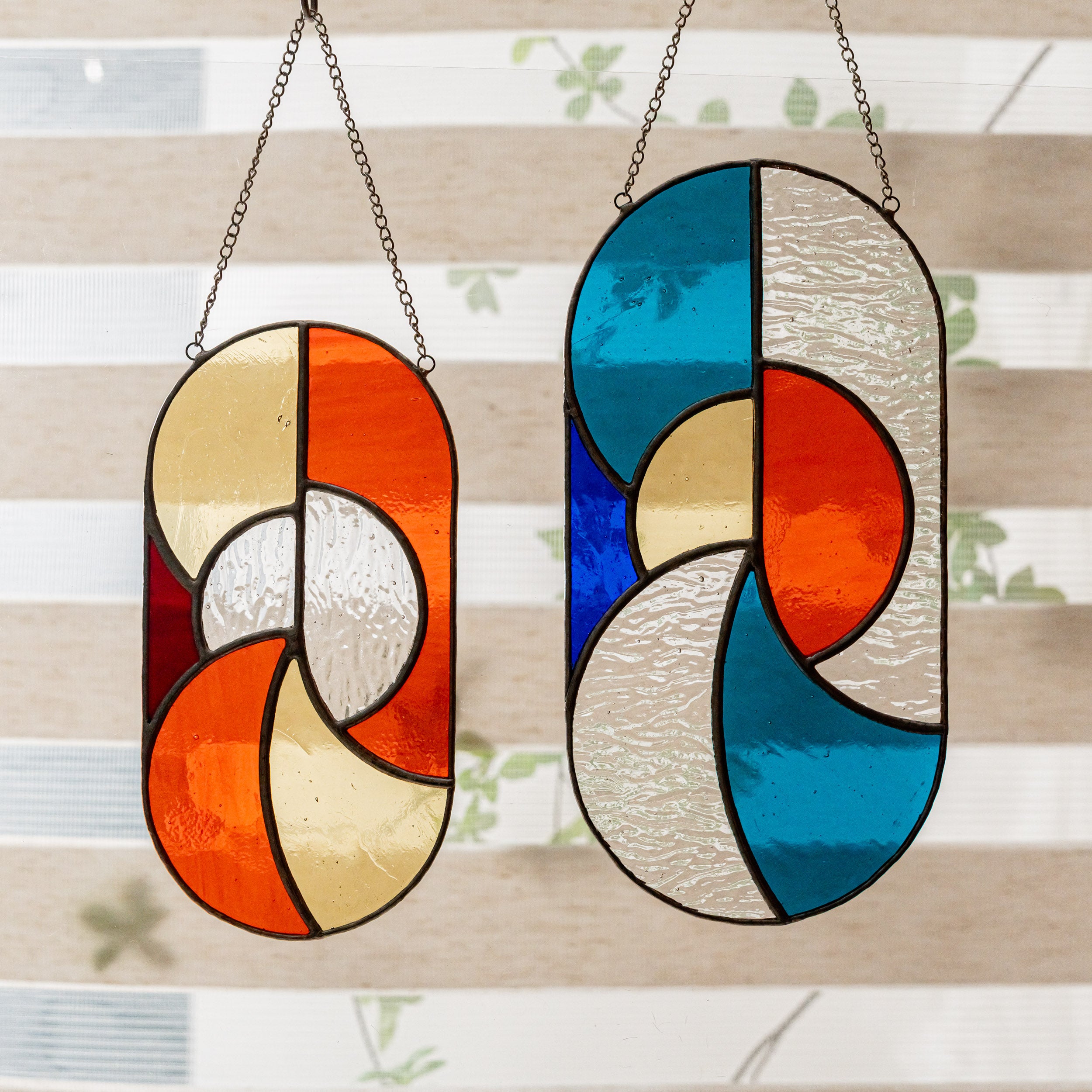 Modern Geometric Glass Suncatcher for Window Art