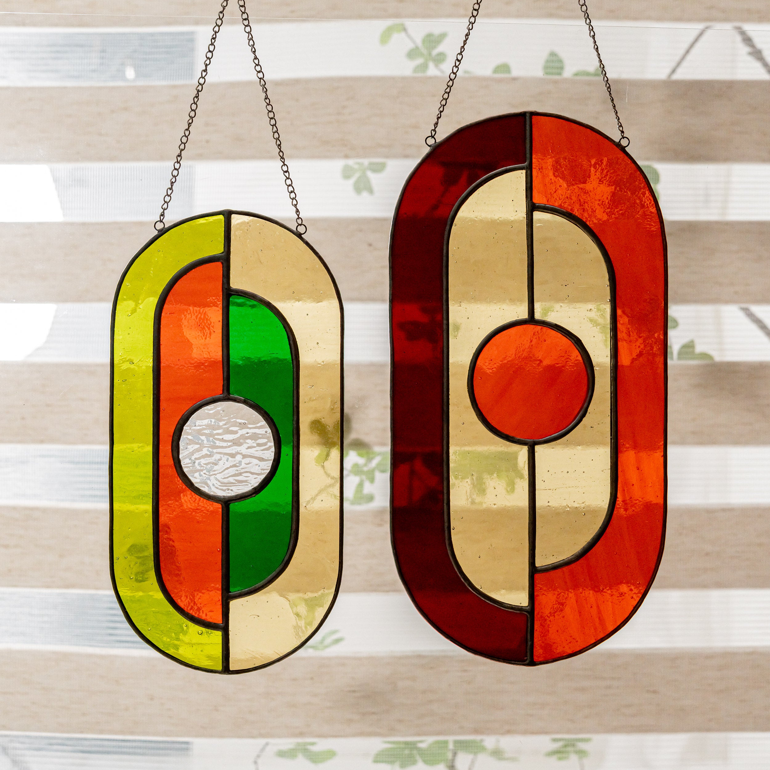 Contemporary Geometric Glass Art for Window Decor