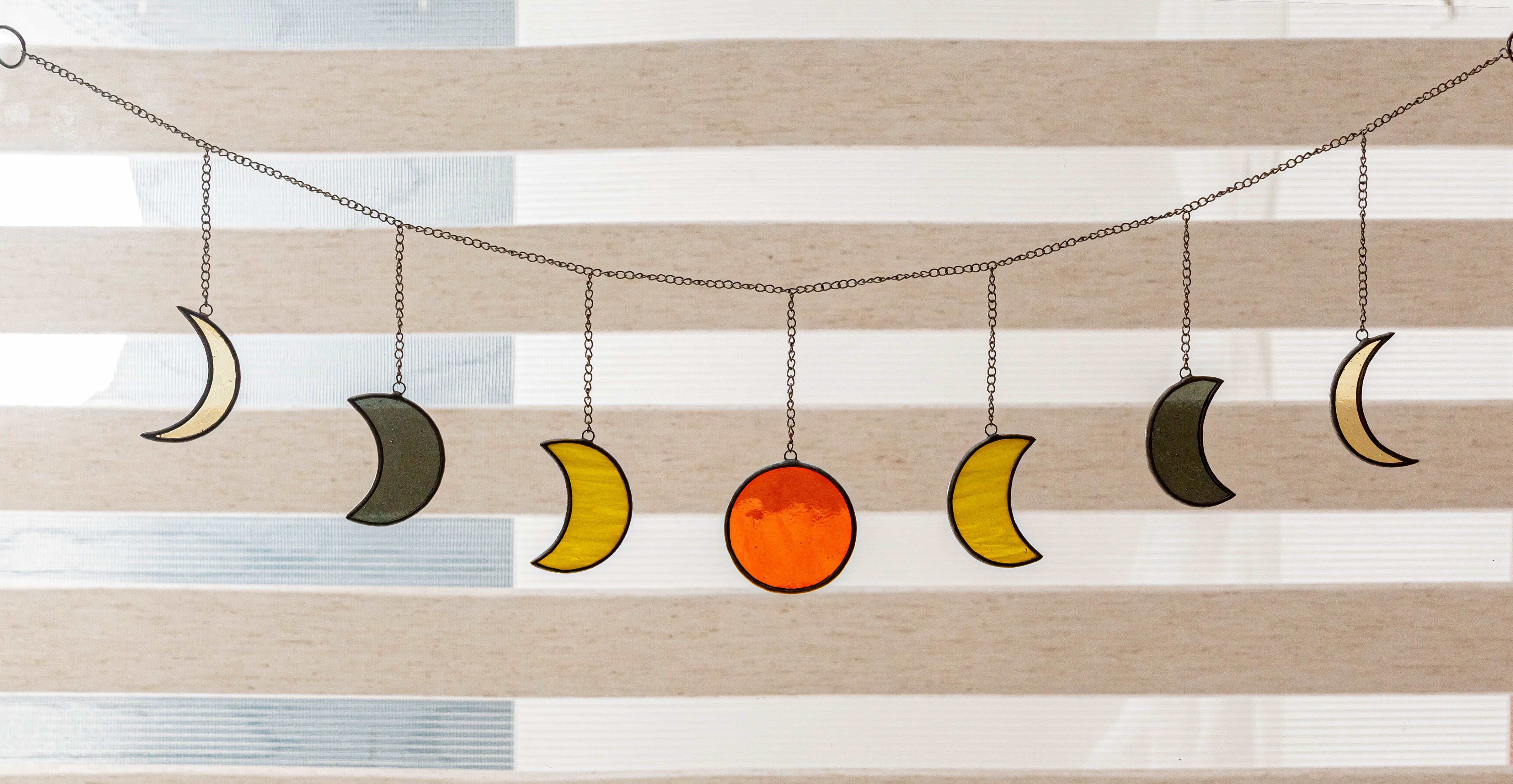 Boho Moon Phase Stained Glass Garland for Wall Decor