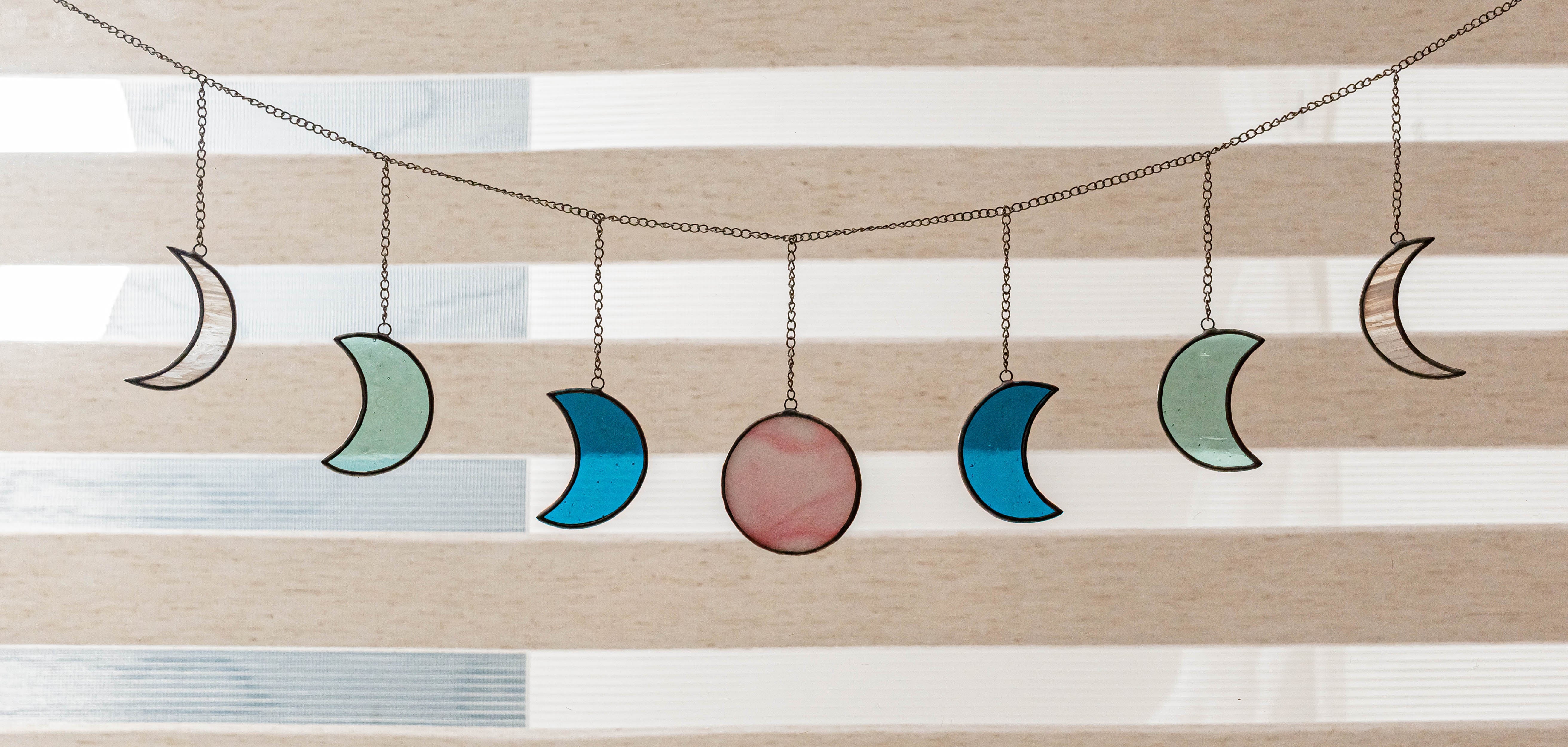 Moon Phase Stained Glass Garland for Boho Inspired Wall Art