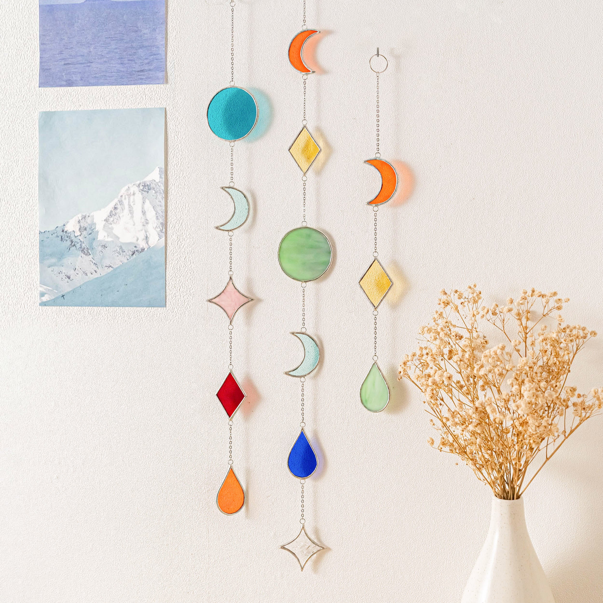 Stained Glass Garland Suncatcher, Glass wall decor and art Q21