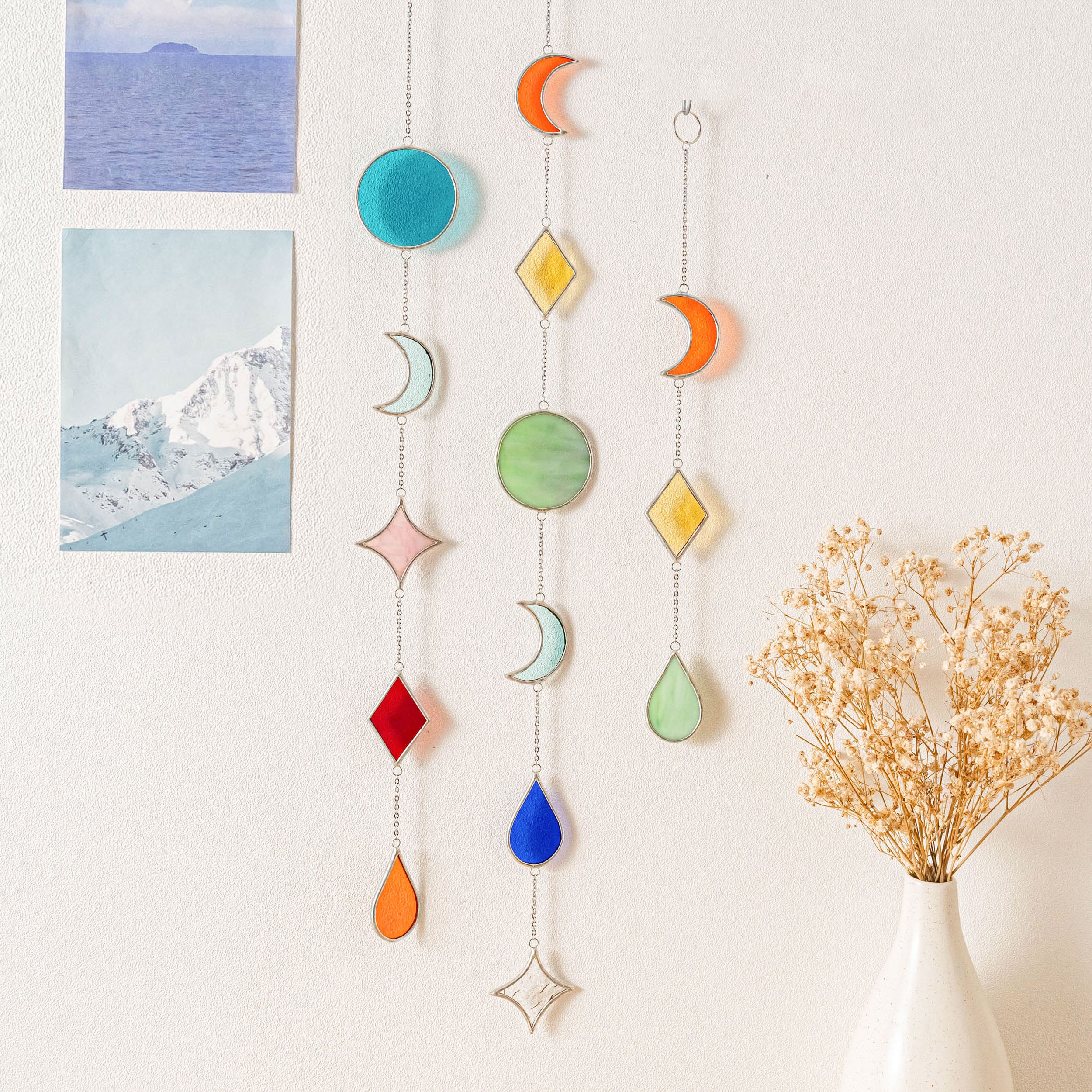 Stained Glass Garland Suncatcher, Glass wall decor and art Q21