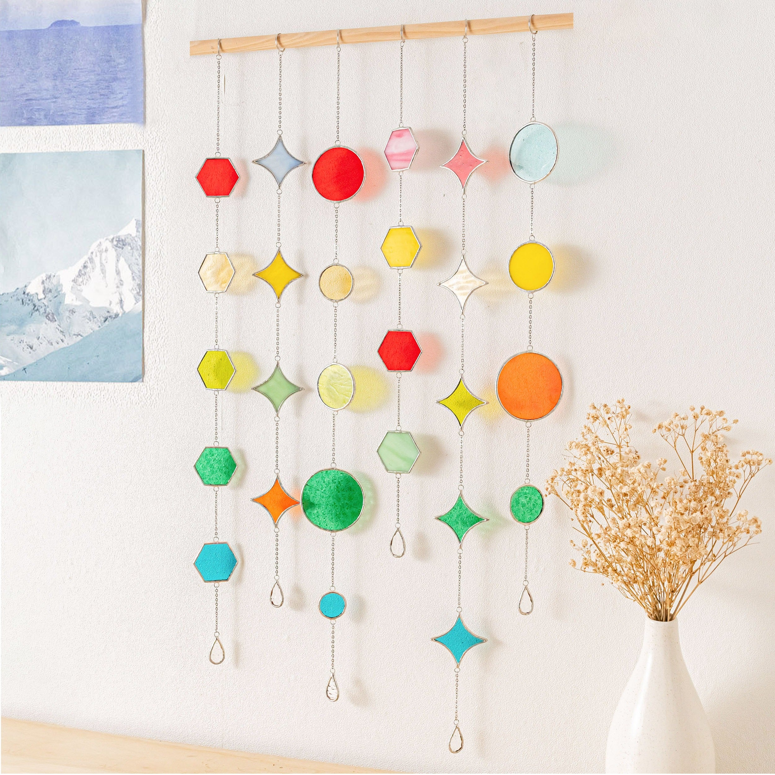Stained Glass Garland Suncatcher, Glass wall decor and art Q22