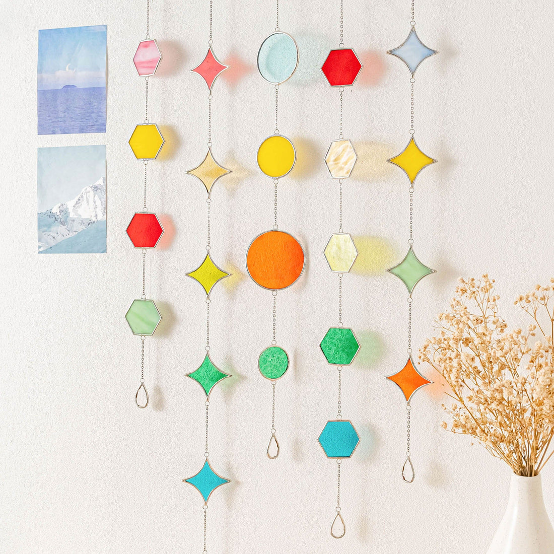 Stained Glass Garland Suncatcher, Glass wall decor and art Q22