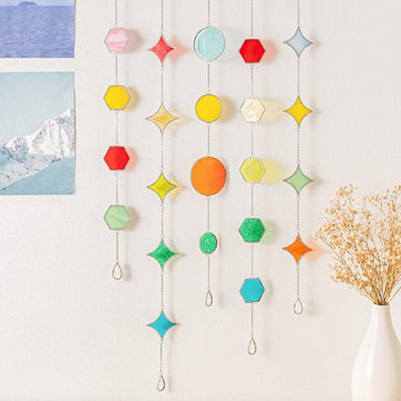 Stained Glass Garland Suncatcher, Glass wall decor and art Q22