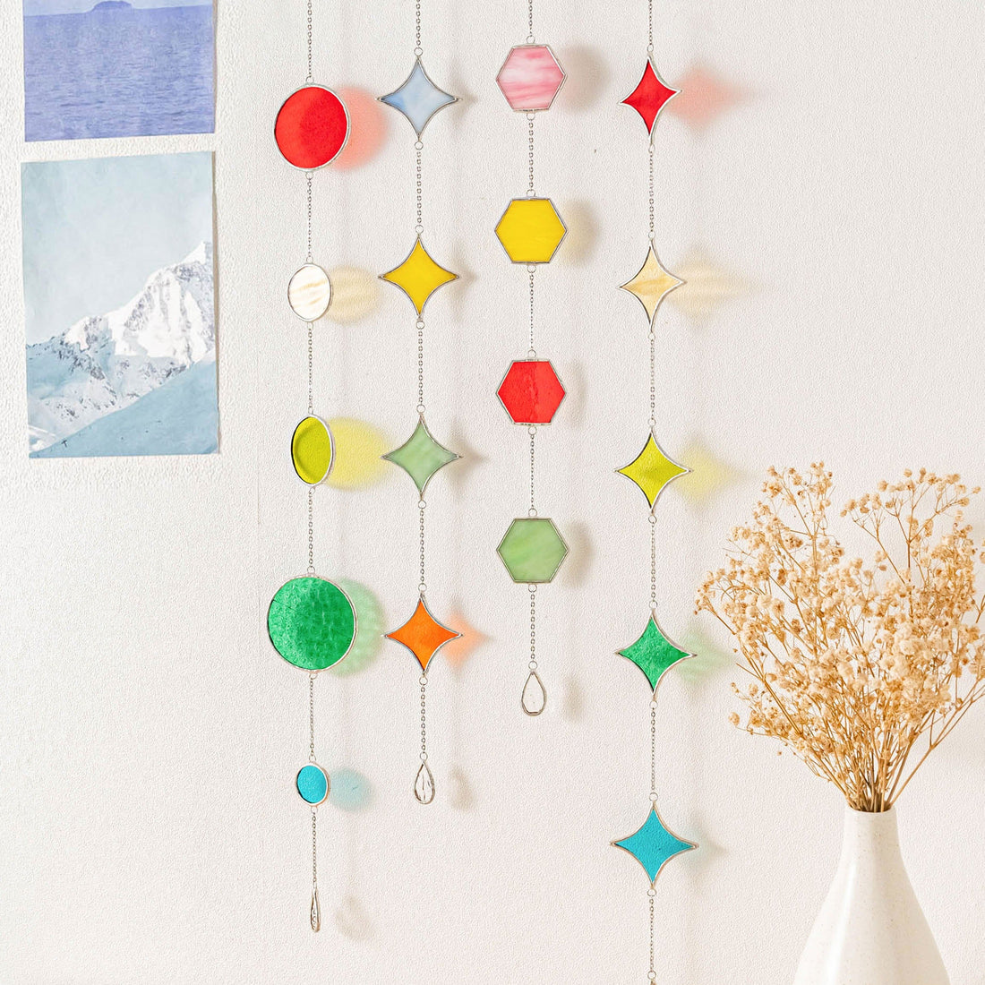 Stained Glass Garland Suncatcher, Glass wall decor and art Q22