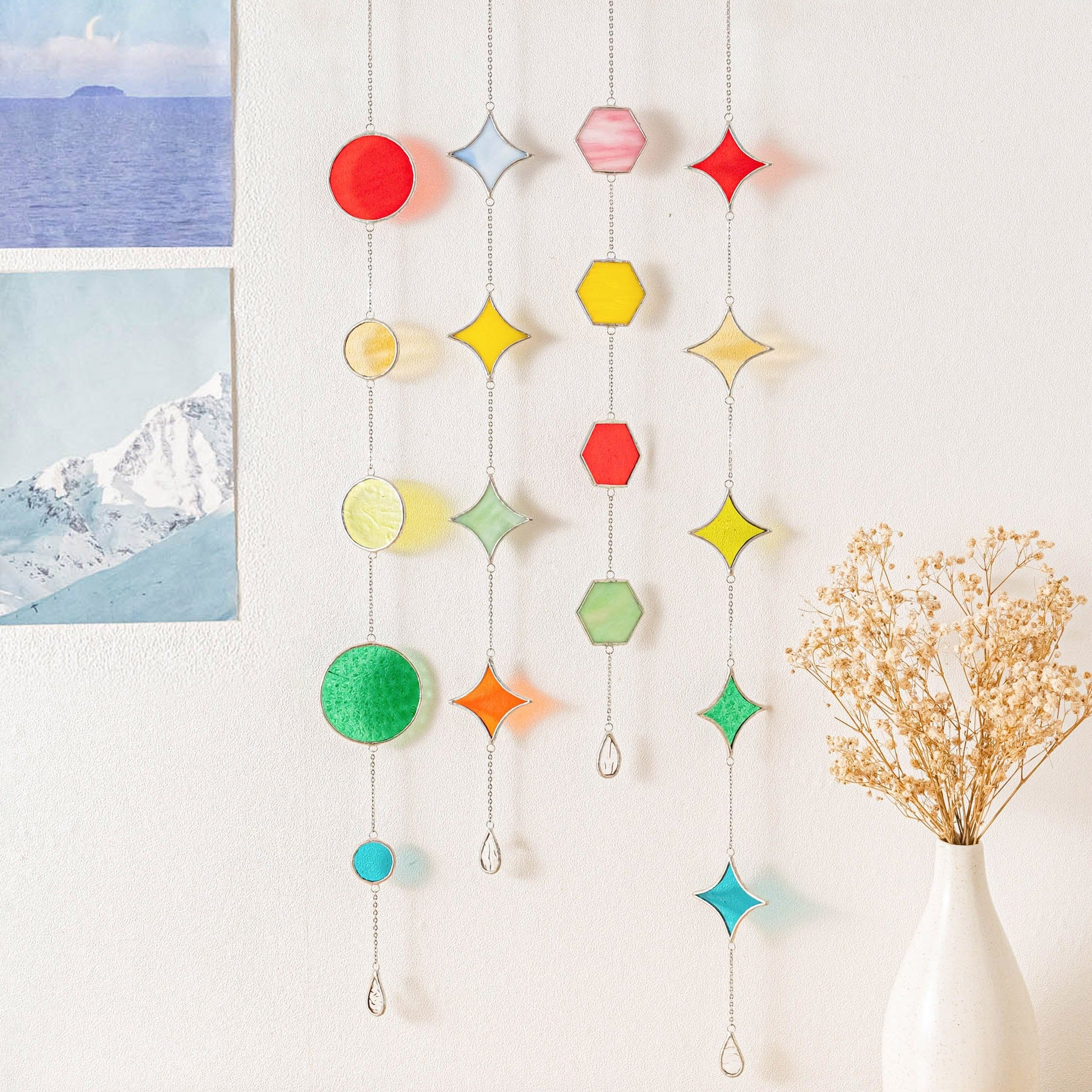Stained Glass Garland Suncatcher, Glass wall decor and art Q22
