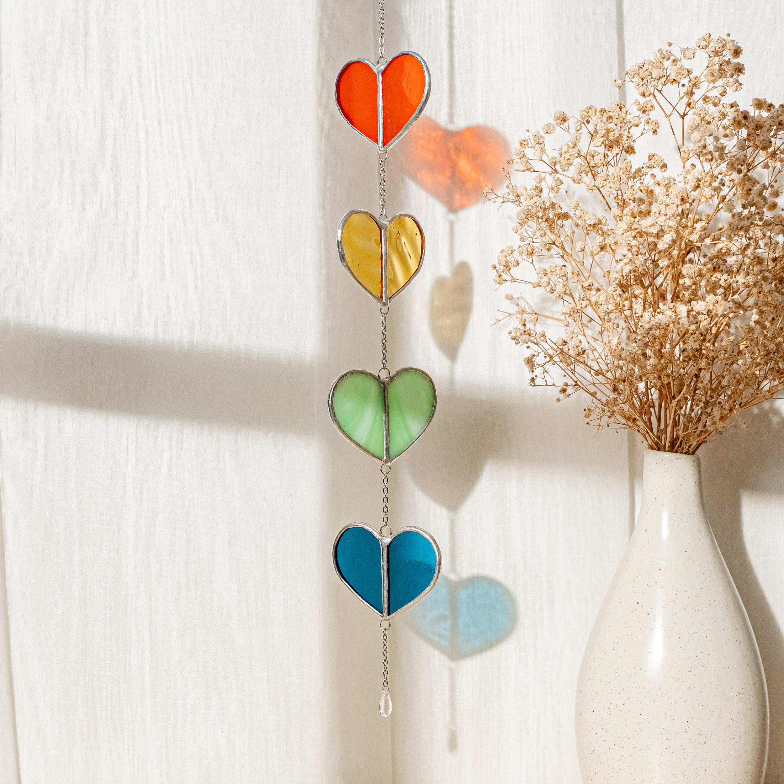 Rainbow Heart Glass Garland Decor and Window Ornaments F22