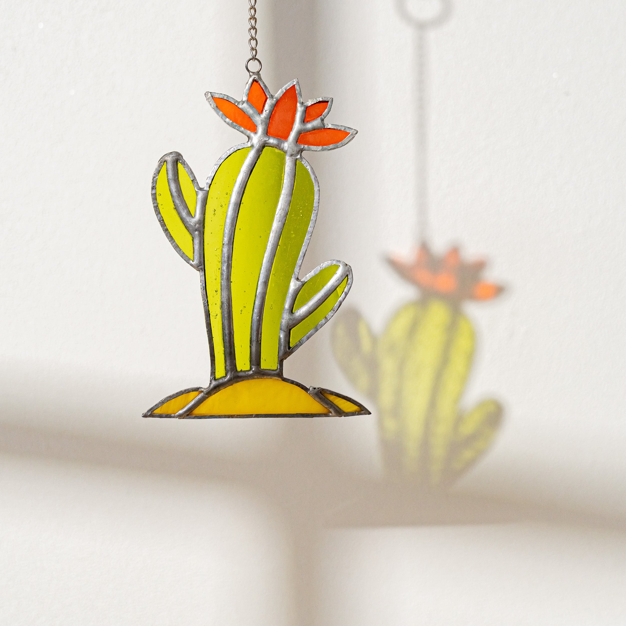 Vibrant Stained Glass Cactus for Boho-Style Walls and Windows