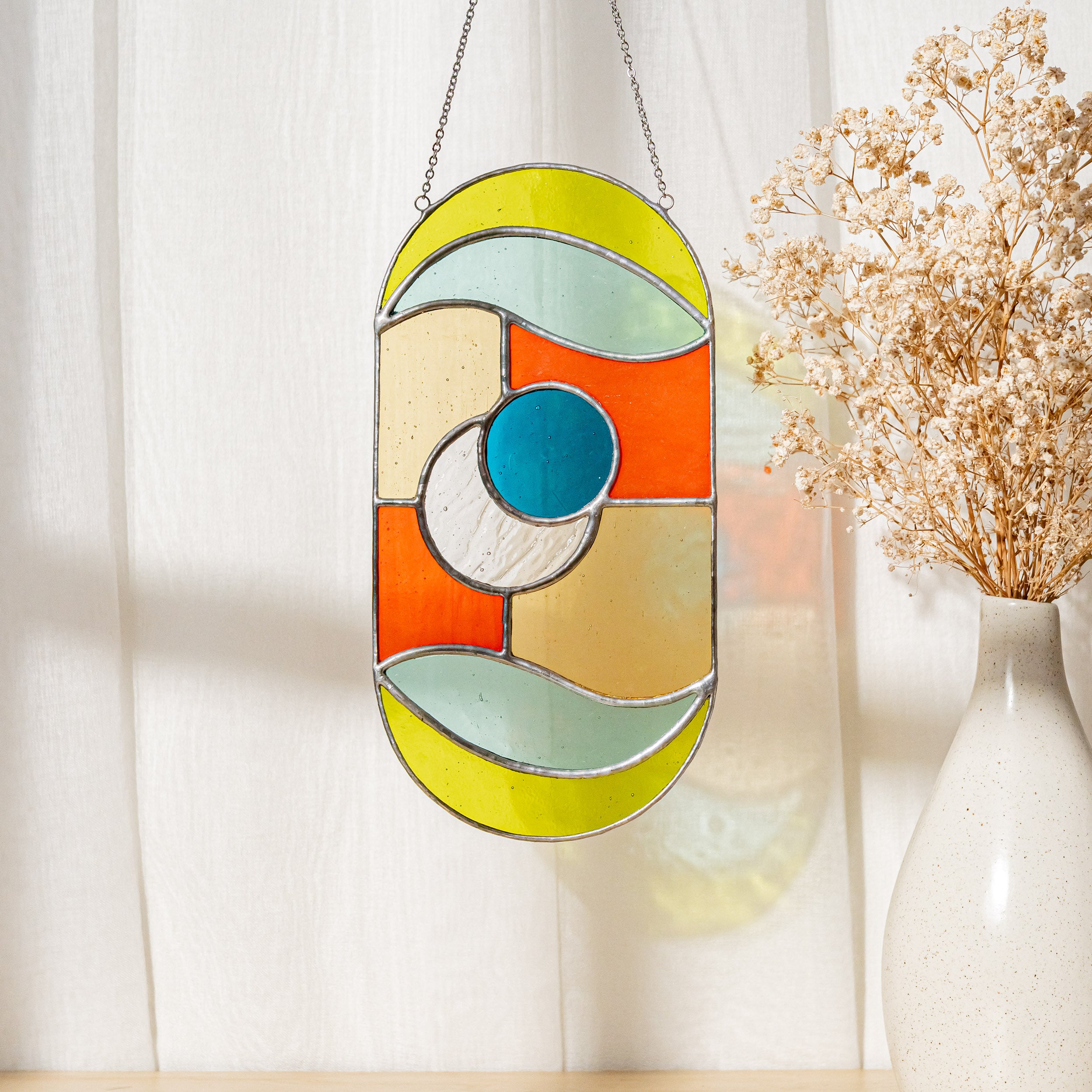 Modern Geometric Glass Suncatcher for Stylish Window Decor