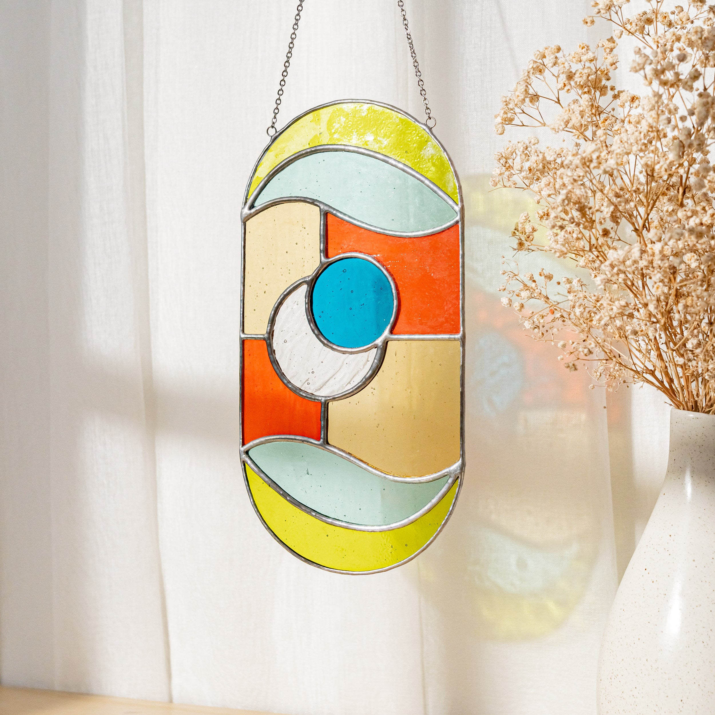 Modern Geometric Glass Suncatcher for Stylish Window Decor