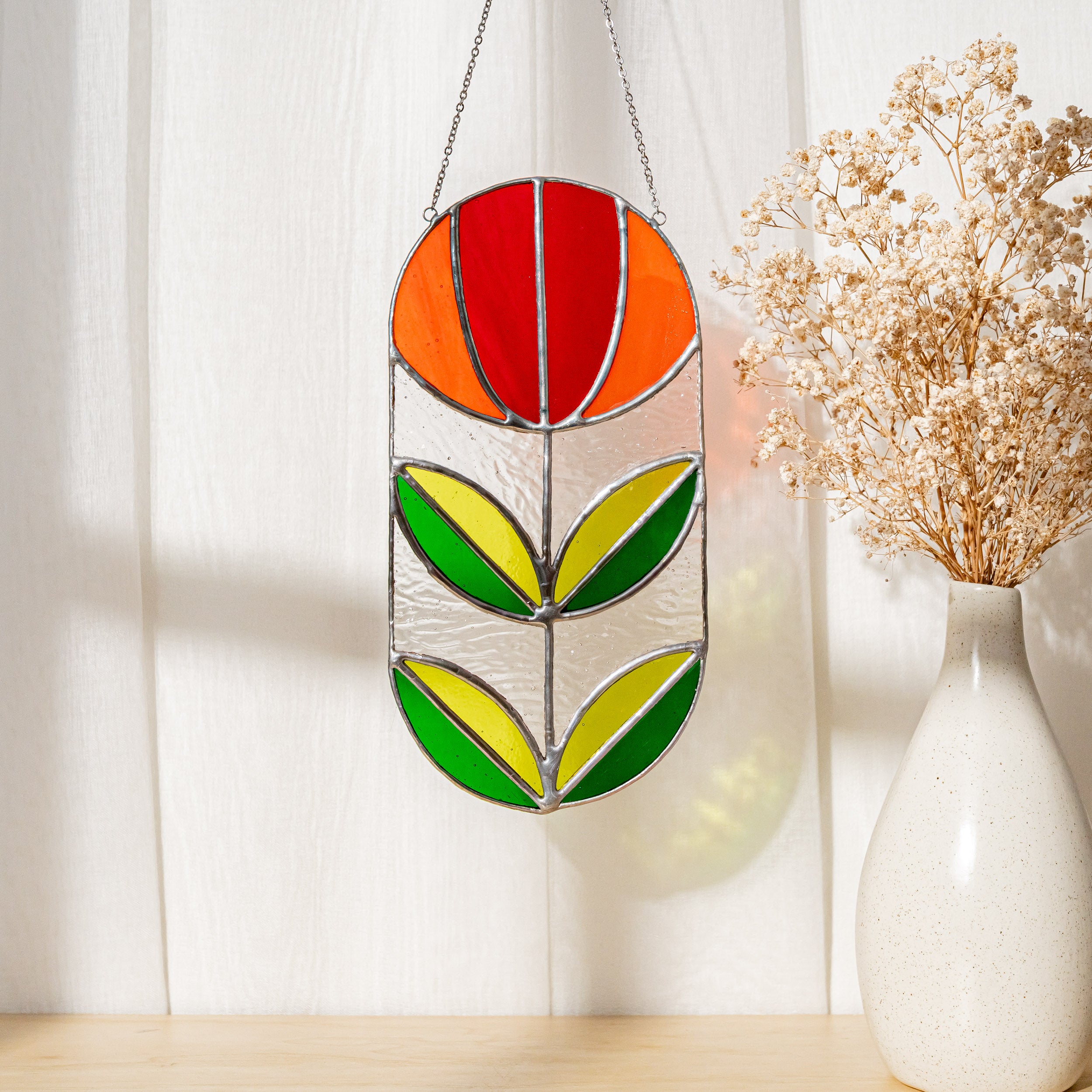 Modern Geometric Glass Suncatcher for Stylish Window Decor