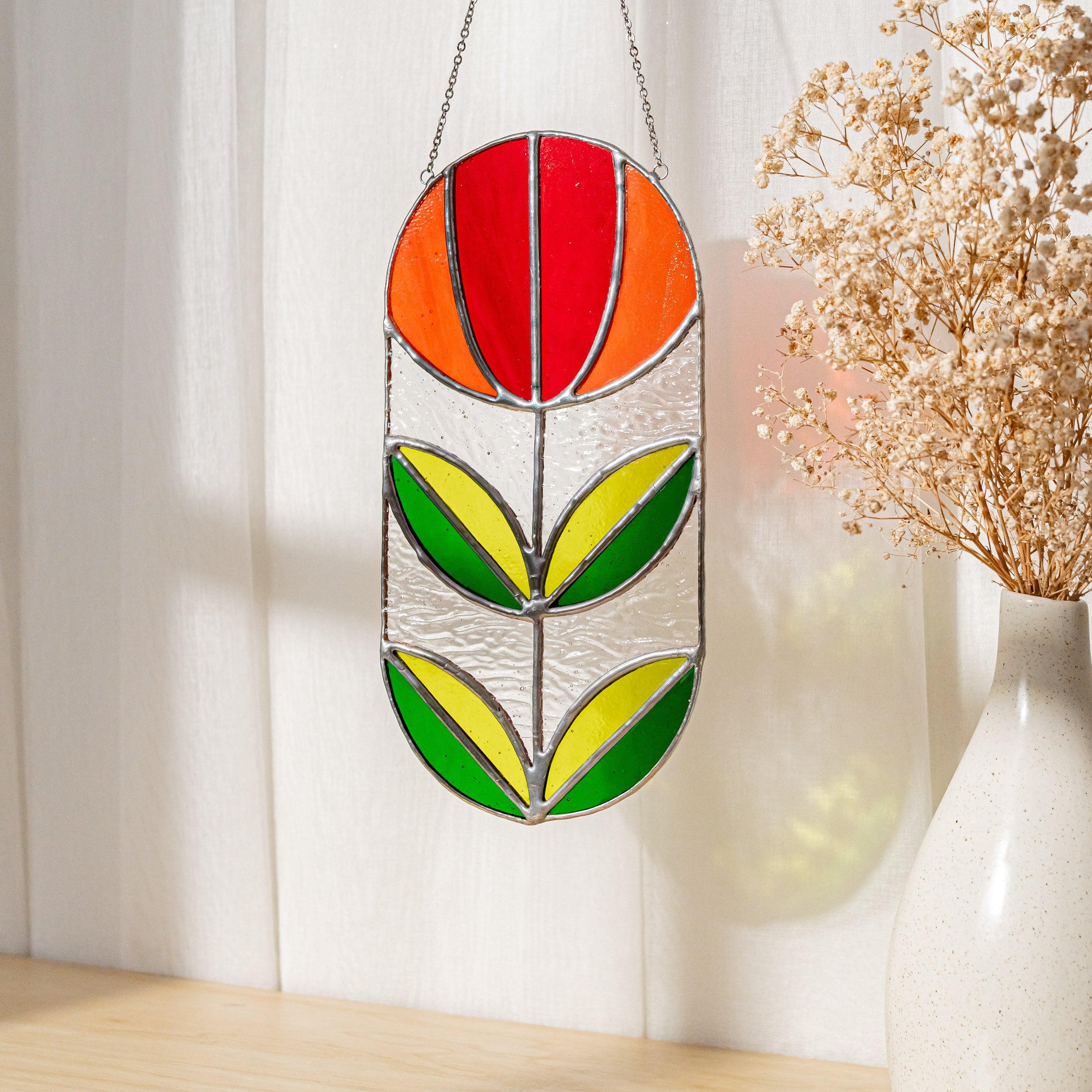 Geometric Glass Suncatcher for Modern Window Decor