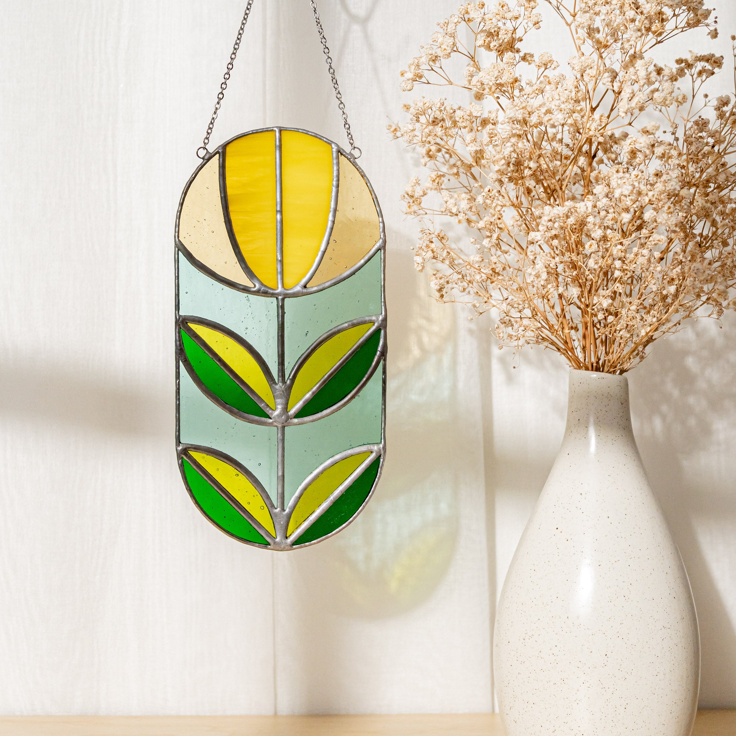 Geometric Glass Suncatcher for Modern Window Decor