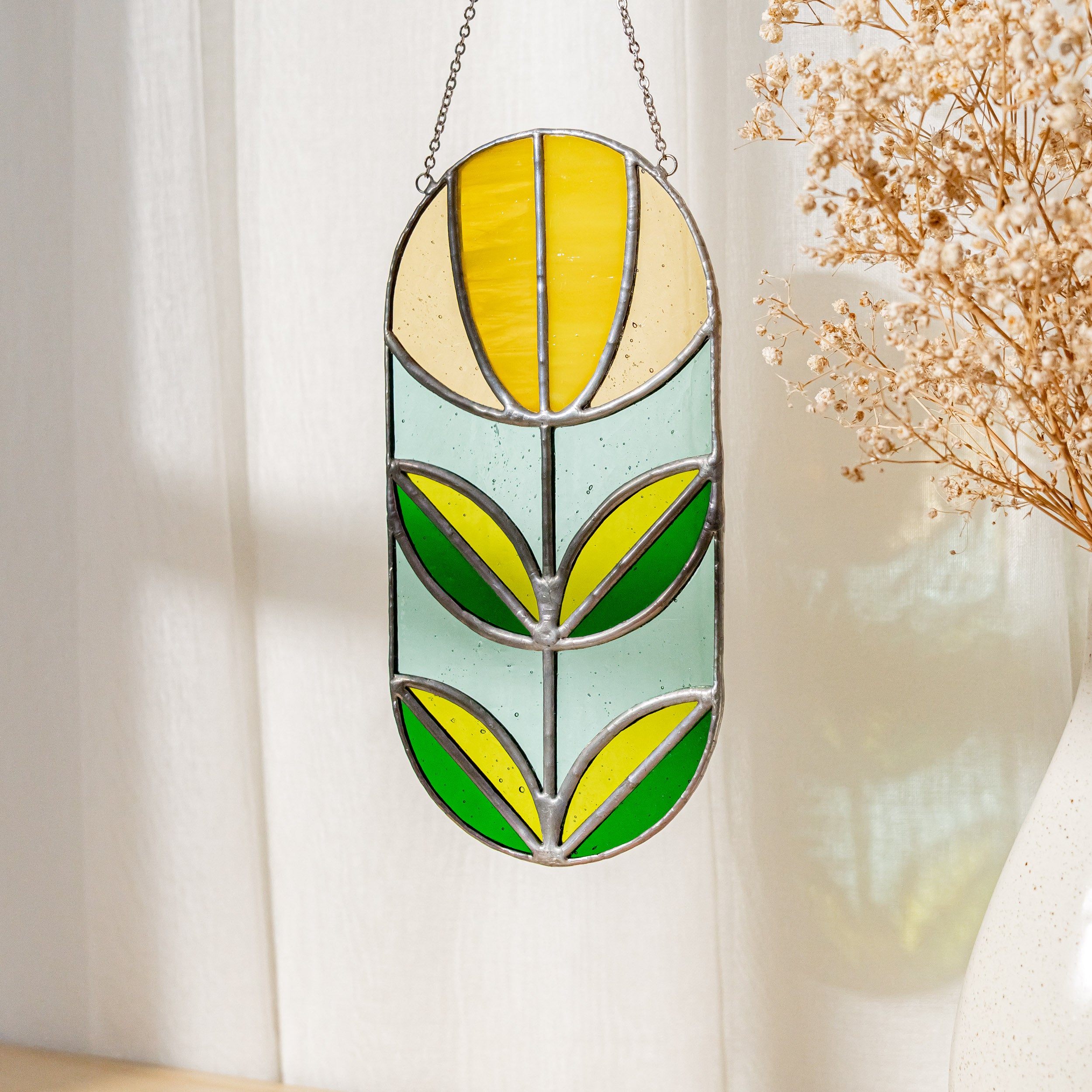 Geometric Glass Suncatcher for Modern Window Decor