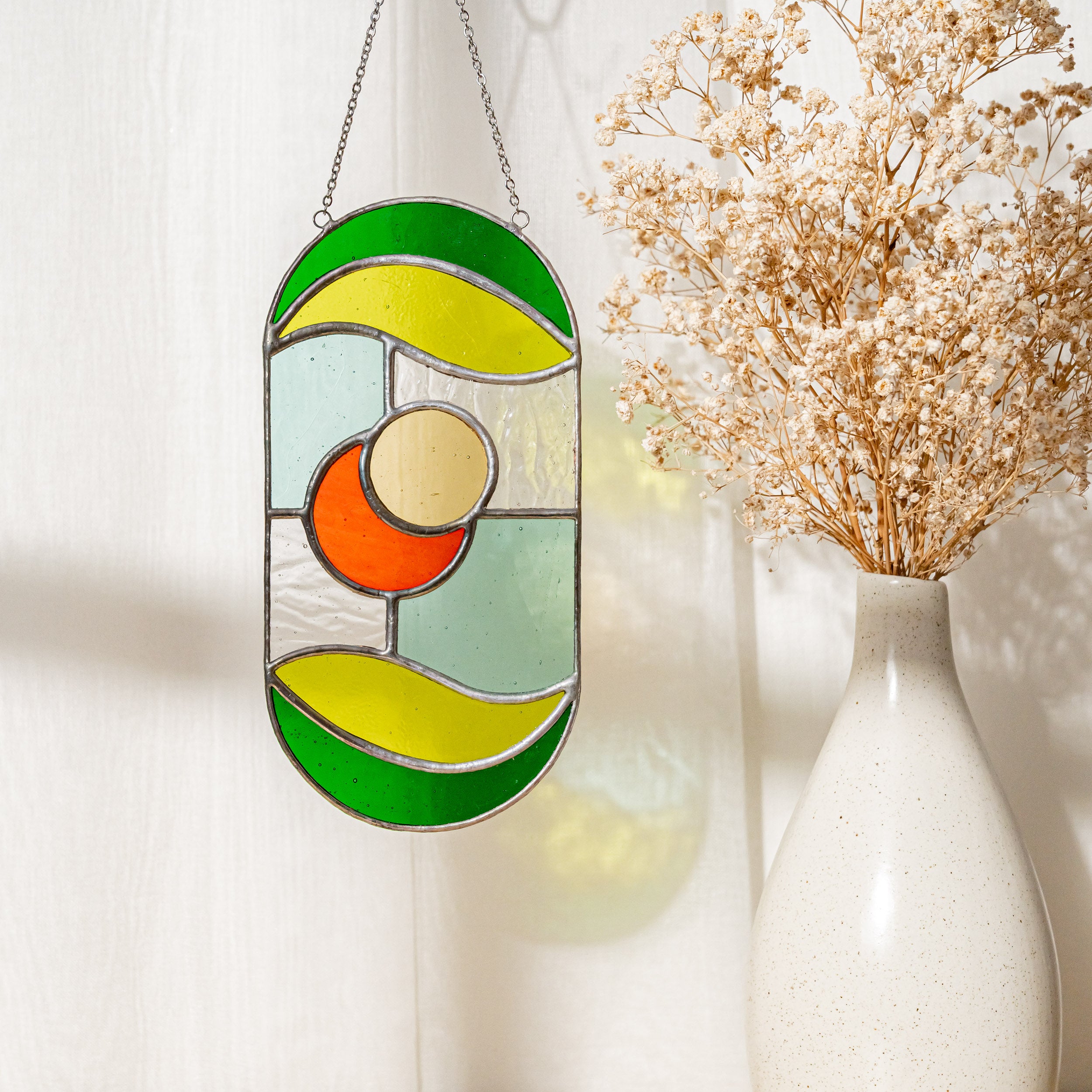 Modern Geometric Glass Suncatcher for Stylish Window Decor