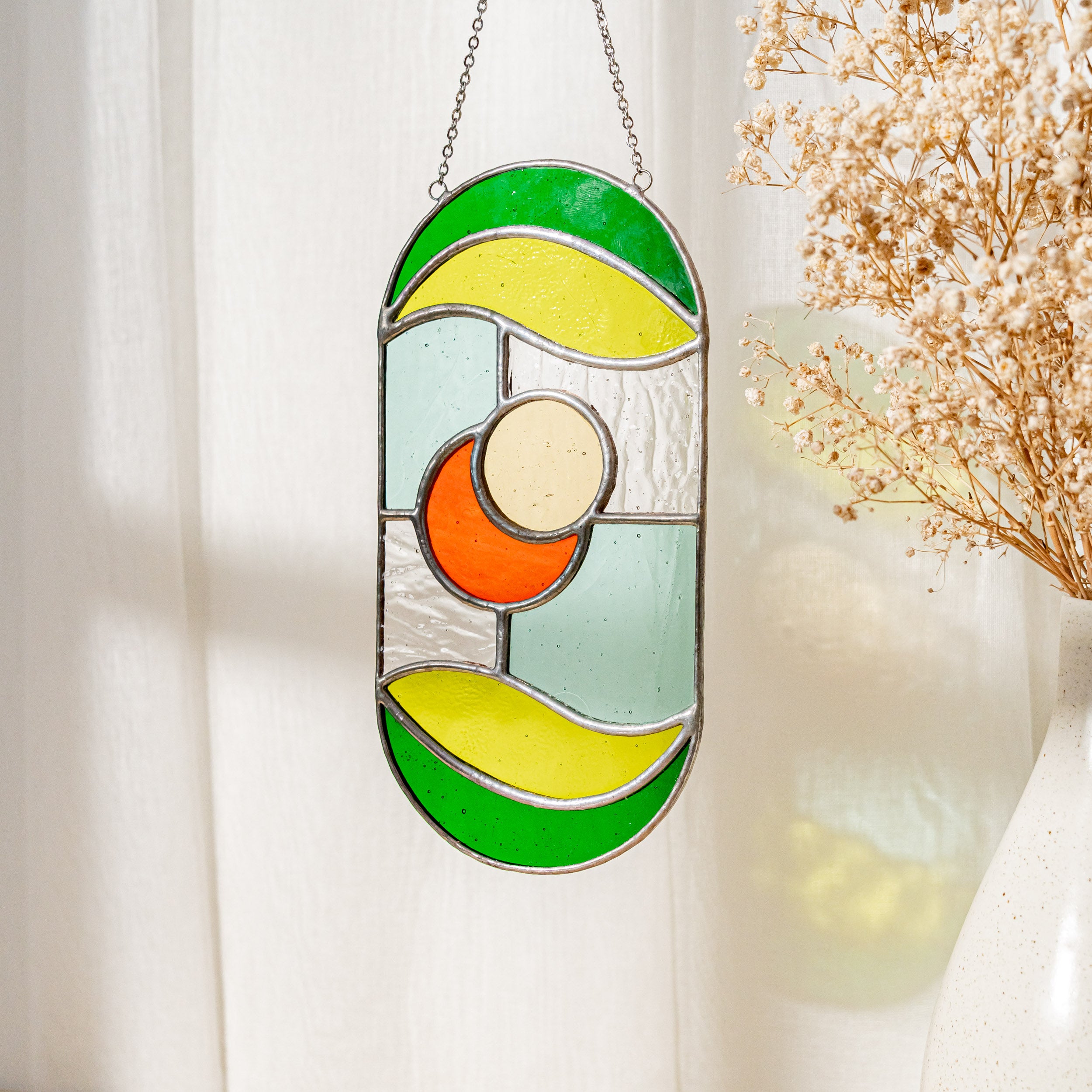 Modern Geometric Glass Suncatcher for Stylish Window Decor