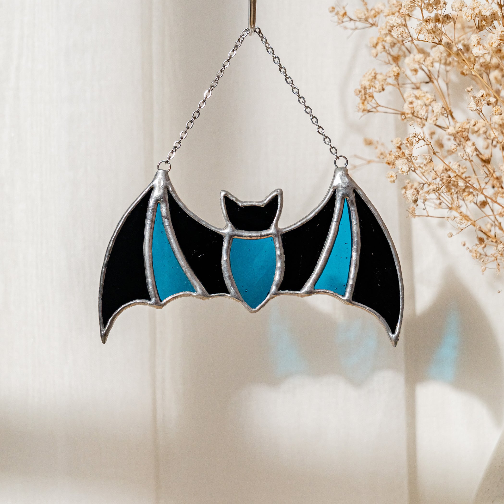 Whimsical Stained Glass Bat for Halloween Gifts and Wall Art