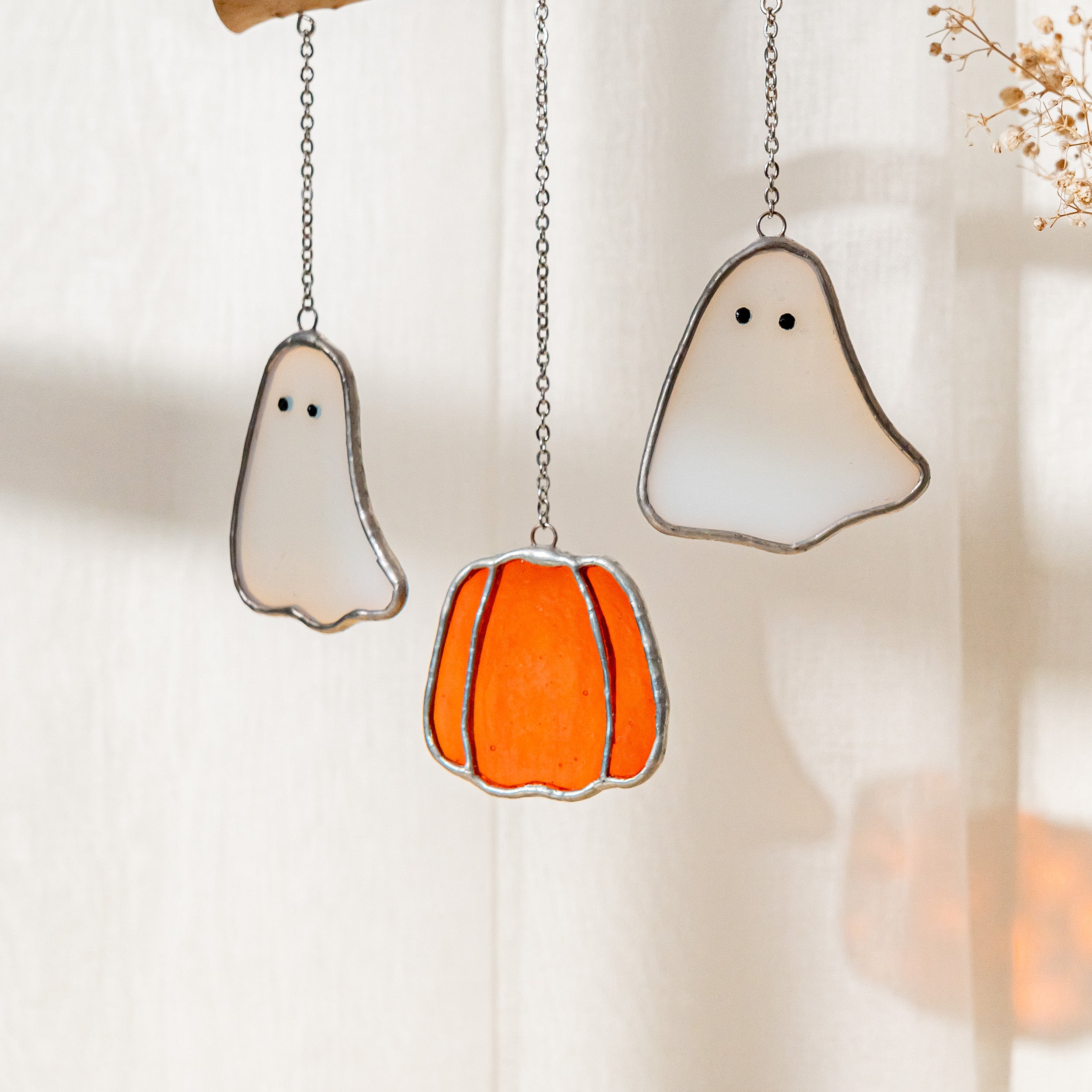 Playful Stained Glass Ghost Mobile for Magical Halloween Vibes