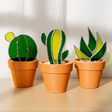 Cactus Stained Glass Plant Stakes for Stained glass garden art F48