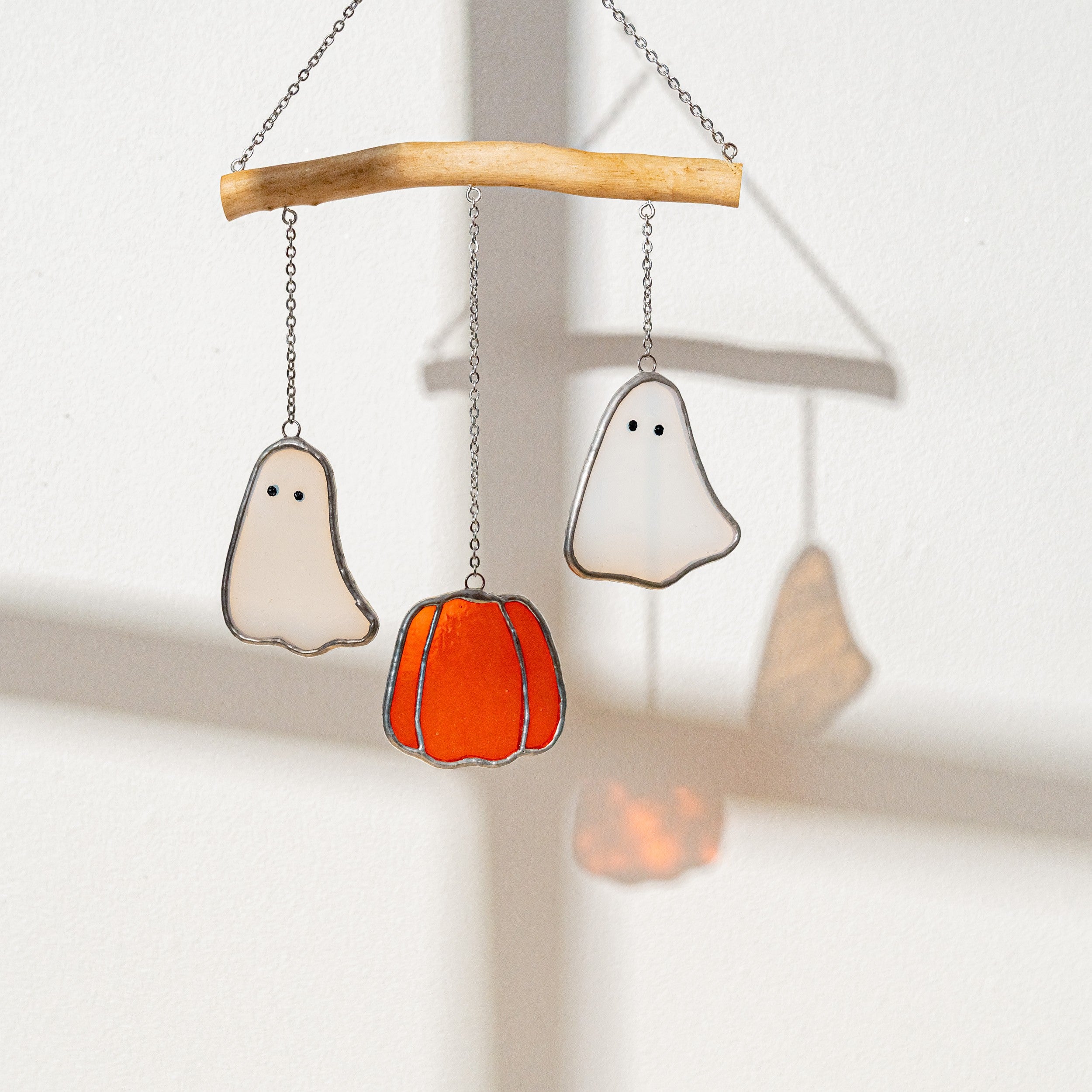 Whimsical Stained Glass Ghost Mobile for Enchanting Halloween Decor