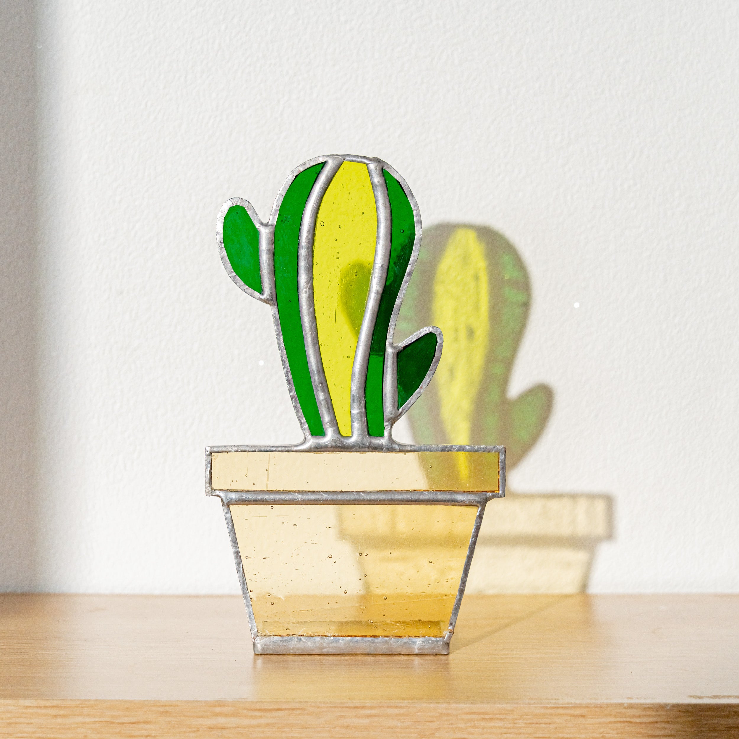 Boho Stained Glass Cactus Planter for Table and Window Decor