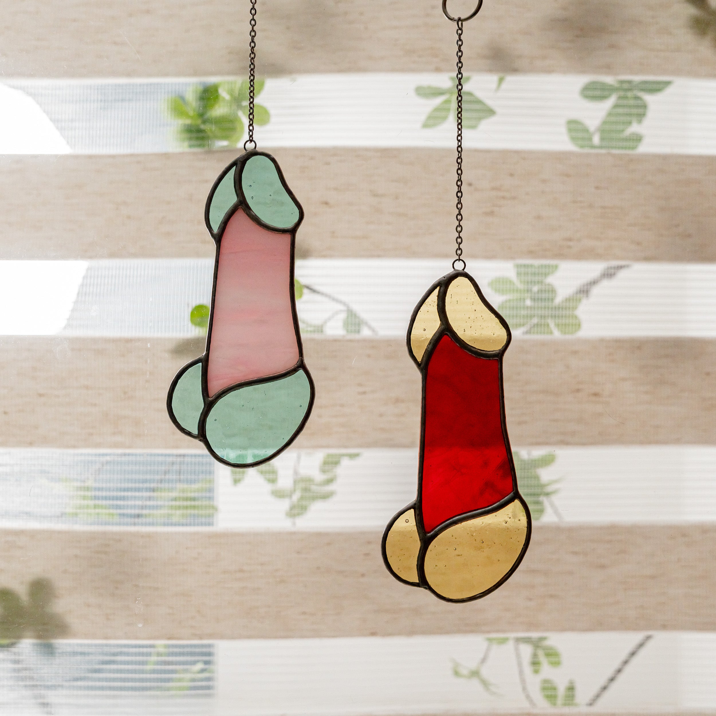 Playful Stained Glass Penis Wall Art for a Unique Touch