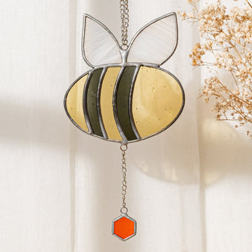 Bee Stained Glass Suncatcher, Glass wall decor F07