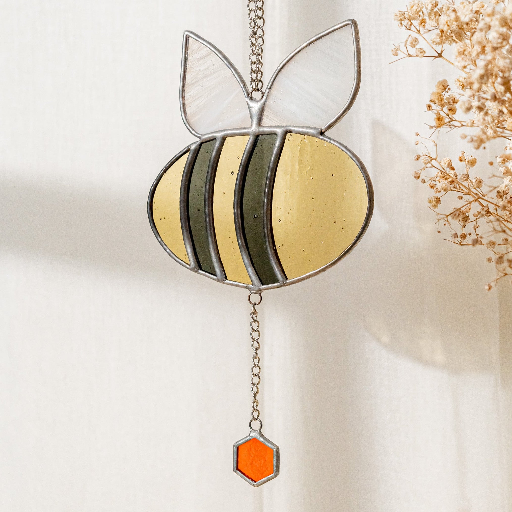Bee Stained Glass Suncatcher, Glass wall decor F07