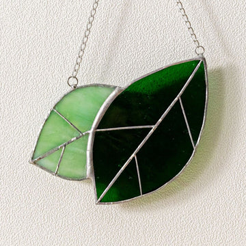 Leaves Stained Glass, Boho wall hanging and glass art F31