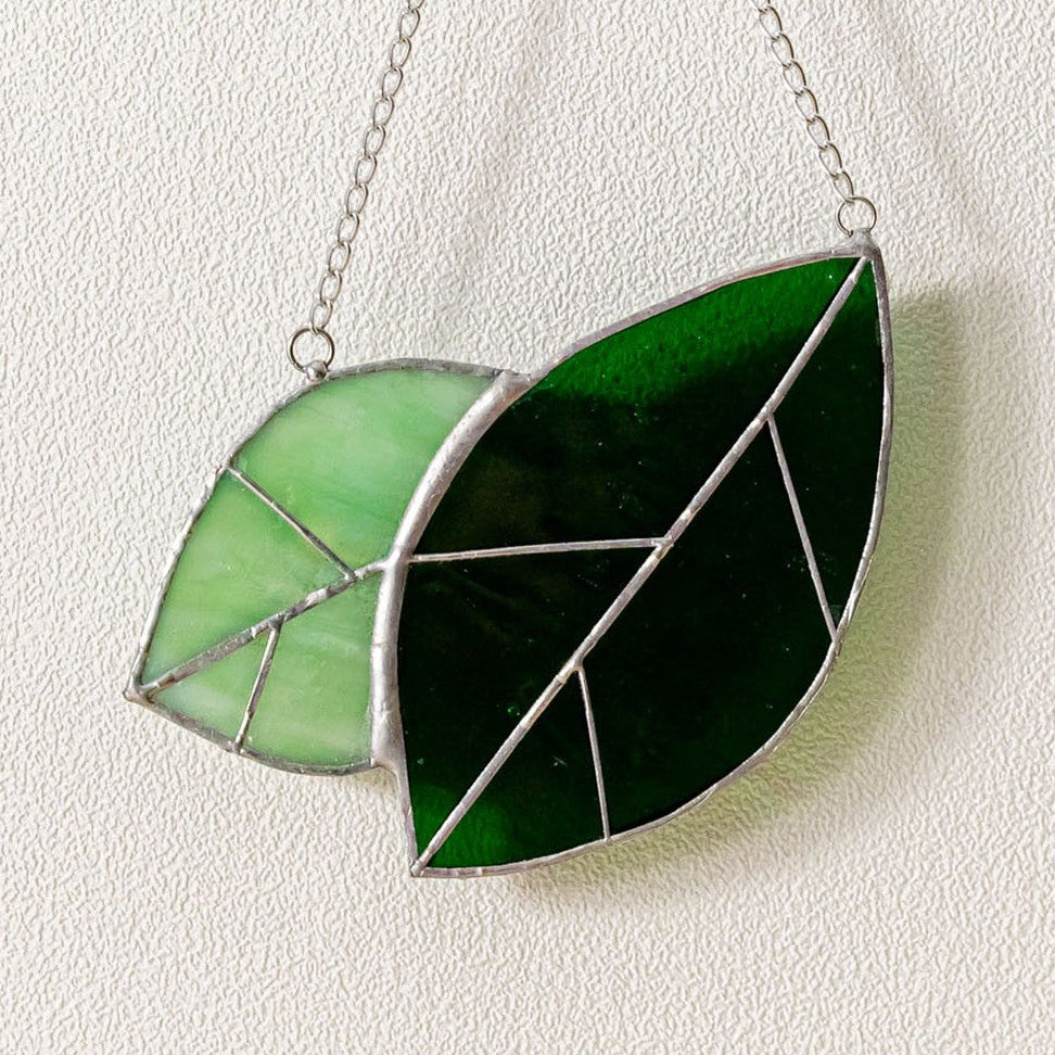 Leaves Stained Glass, Boho wall hanging and glass art F31