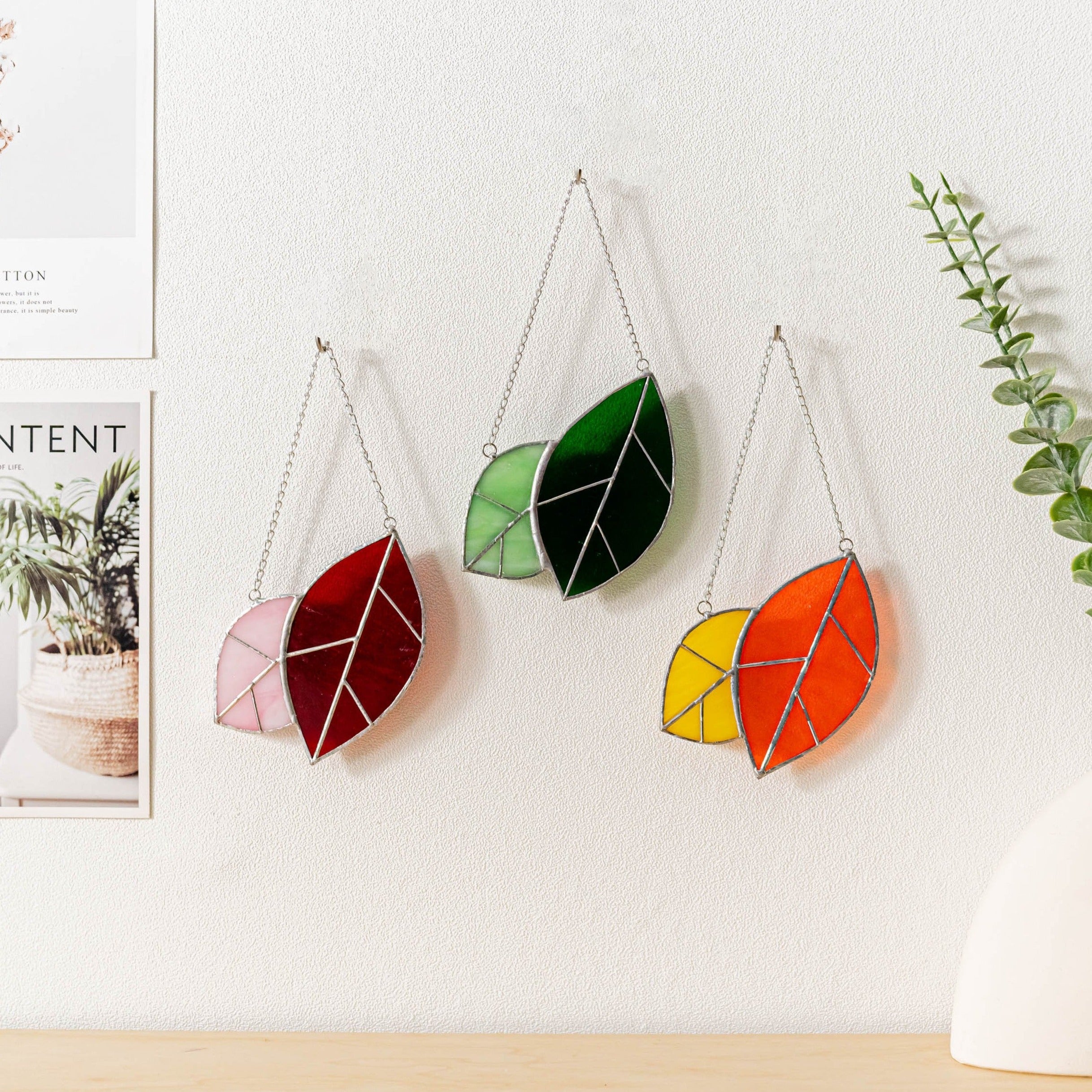 Stained Glass Leaves Suncatcher for Boho and Modern Homes