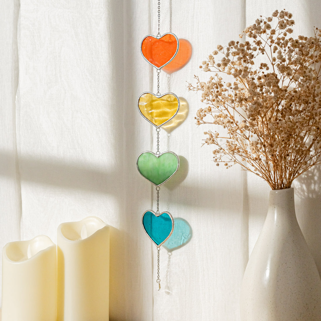 Stained Glass Valentine Heart Garland For Colorful Window Decor