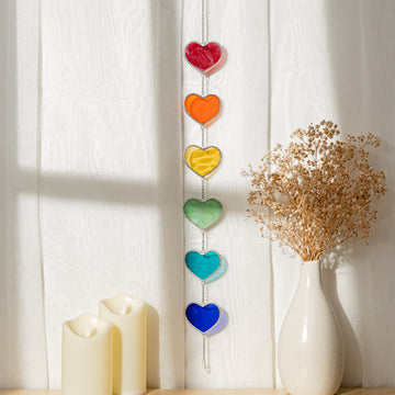Rainbow Heart Glass Garland Glass for Boho Wall Decor Q06