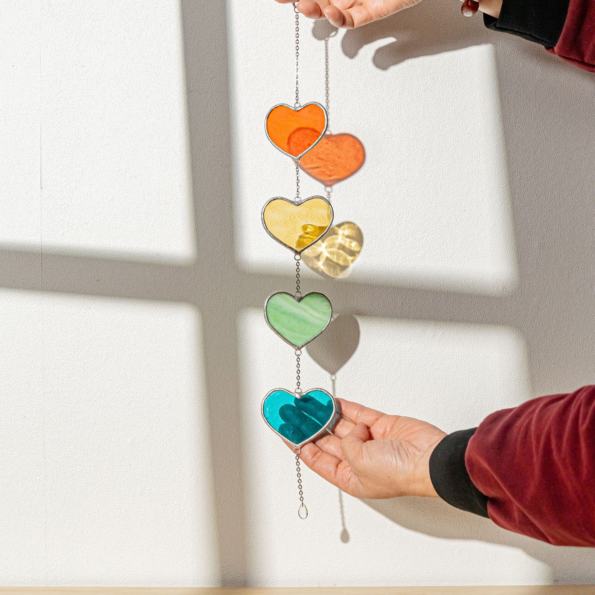 Rainbow Heart Glass Garland Decor and Window Decor Q06