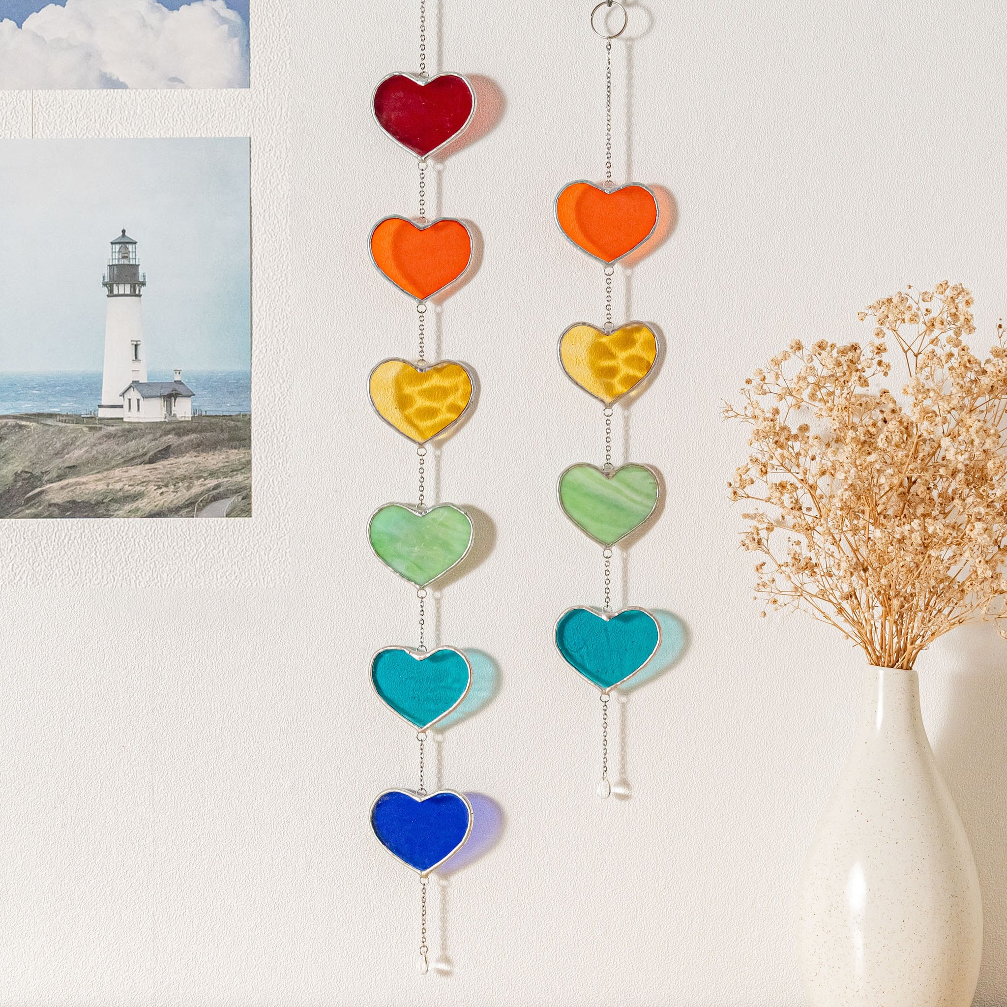 Vibrant Stained Glass Heart Garland for Valentine’s Day Window Decor